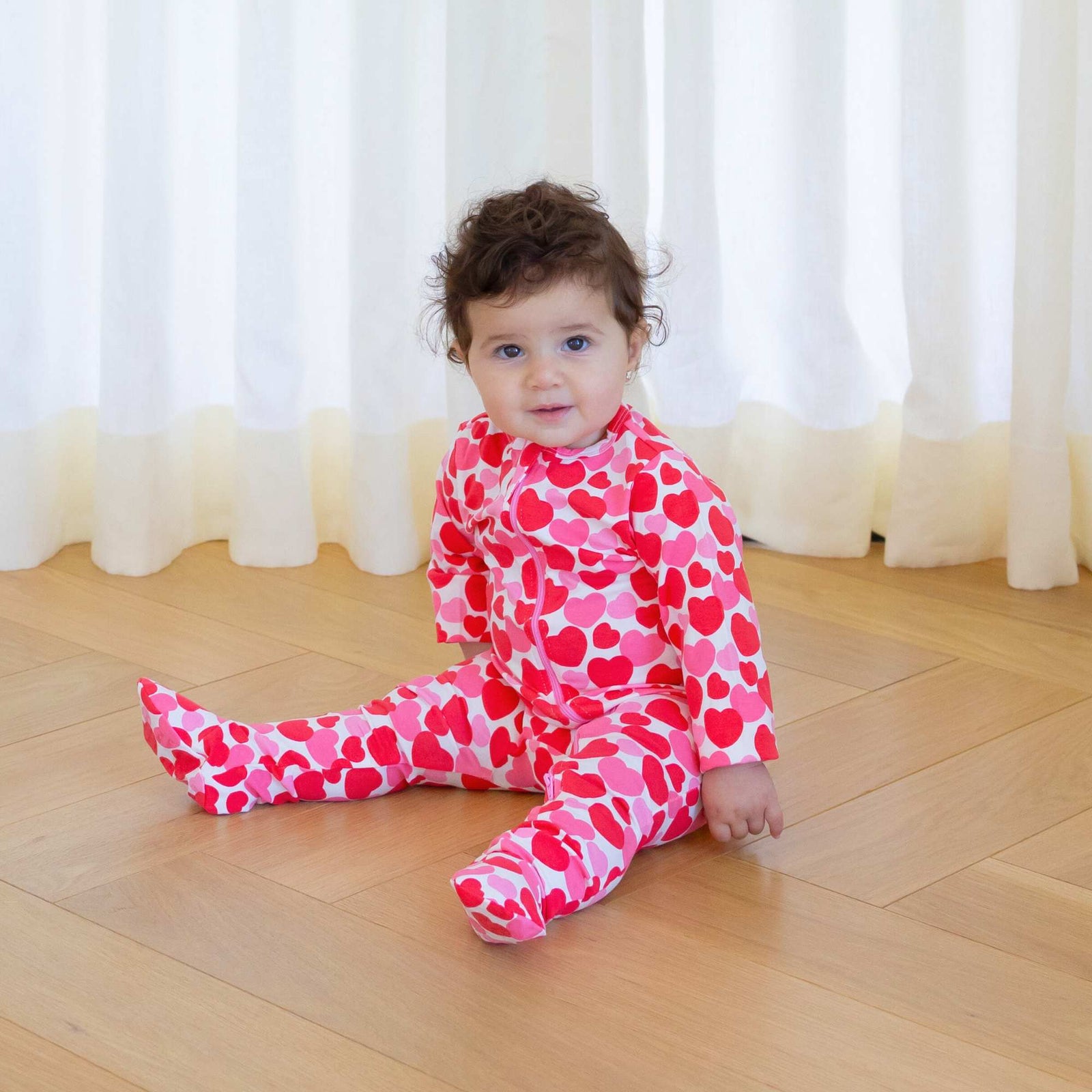 Organic Footie - Red & Pink Hearts