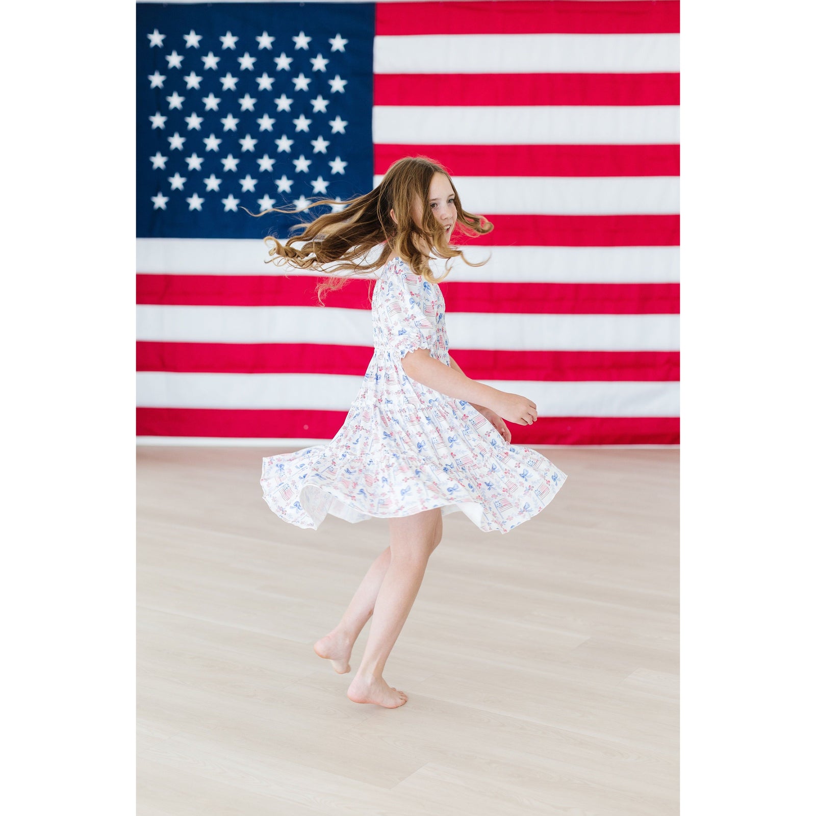 Vintage Flags Smocked Ruffle Dress