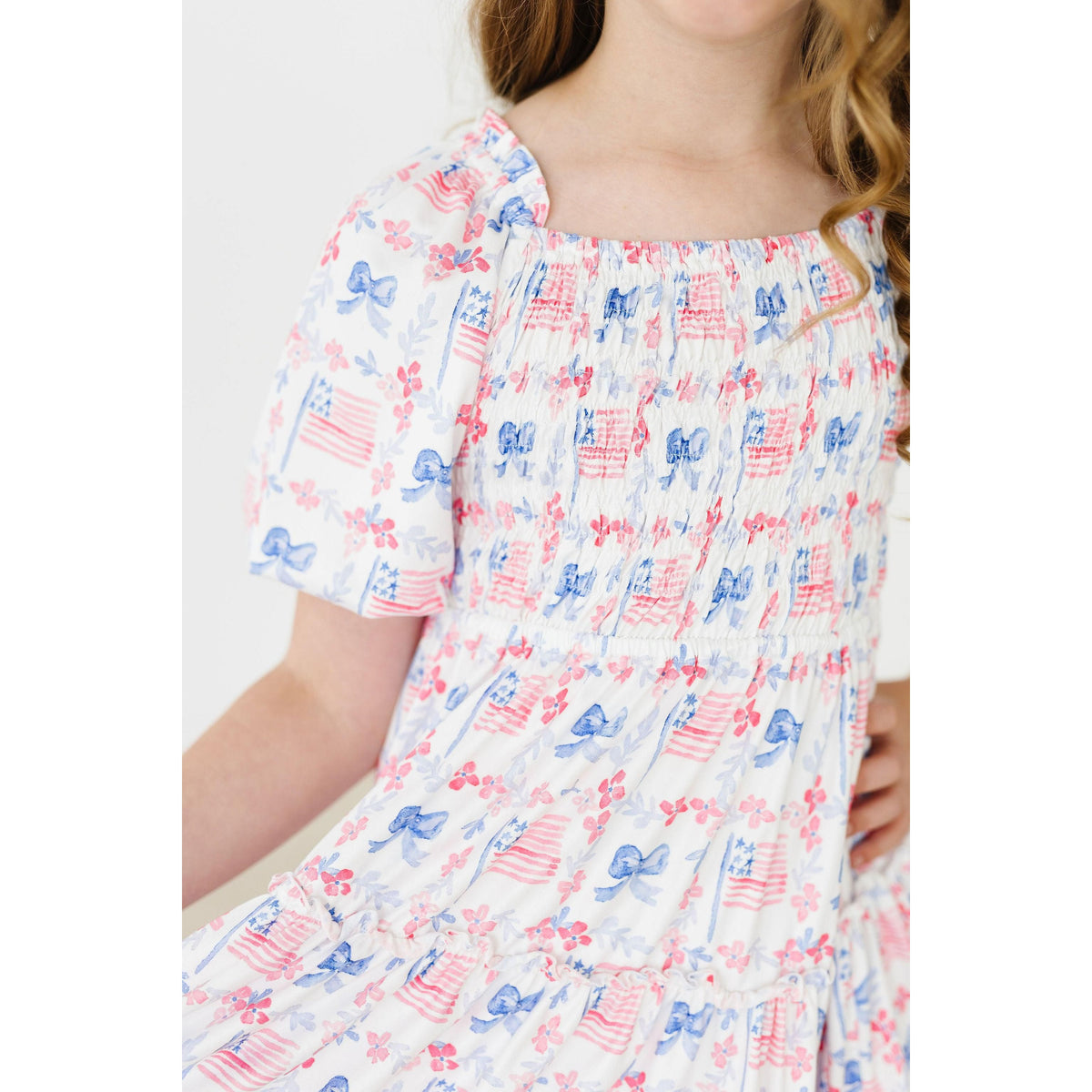 Vintage Flags Smocked Ruffle Dress