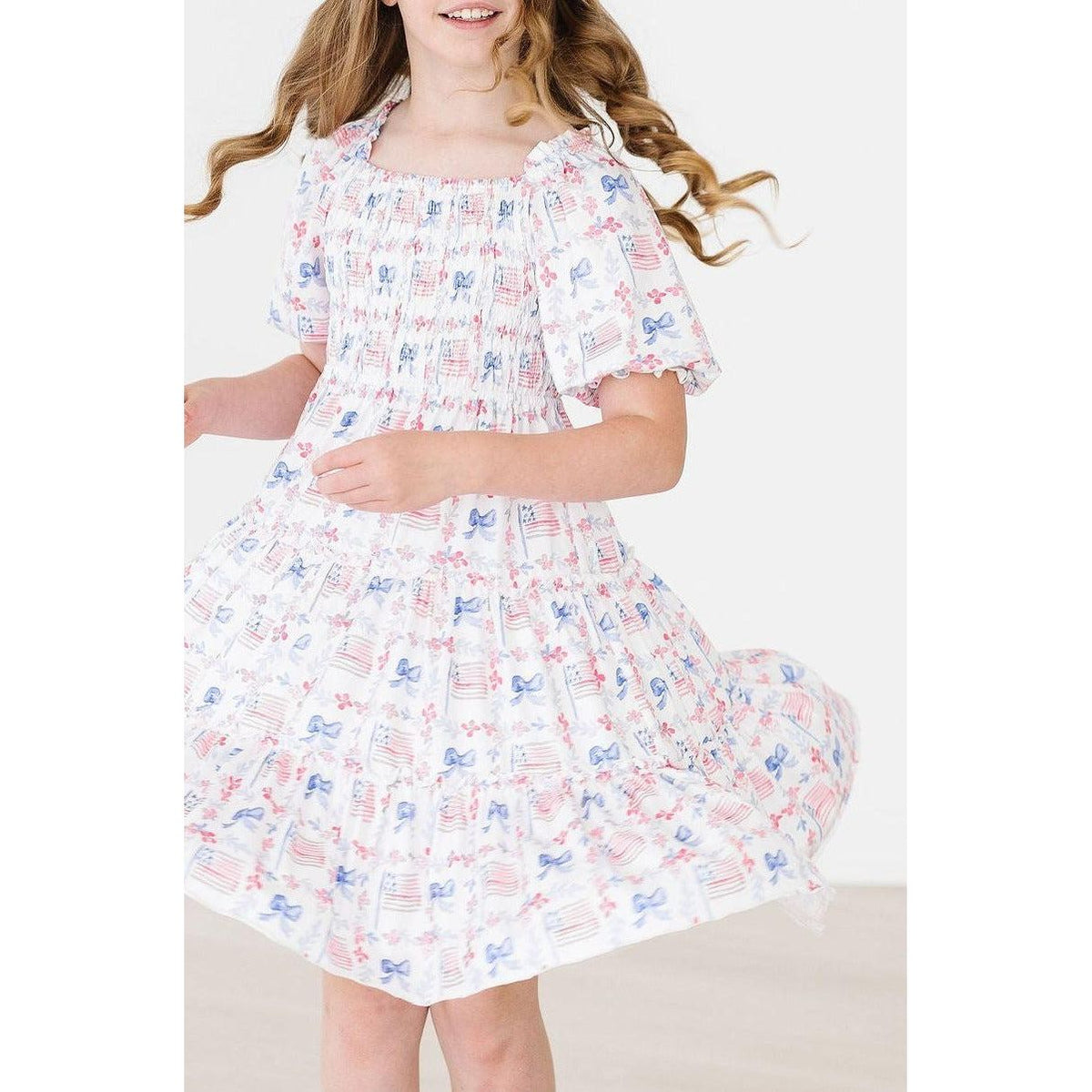 Vintage Flags Smocked Ruffle Dress