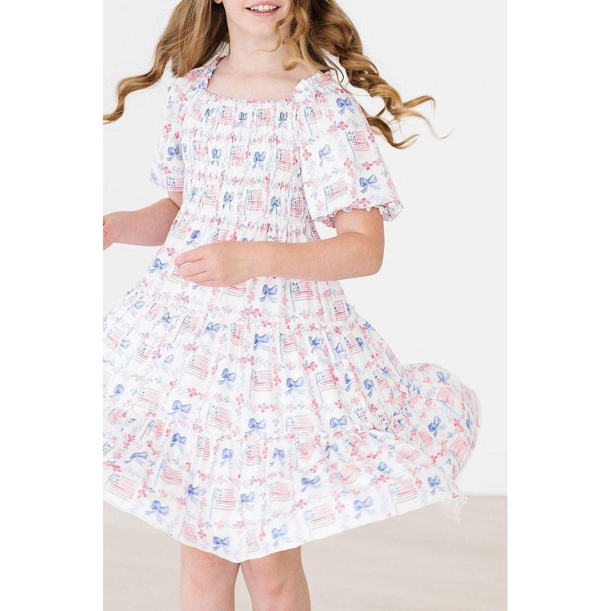 Vintage Flags Smocked Ruffle Dress