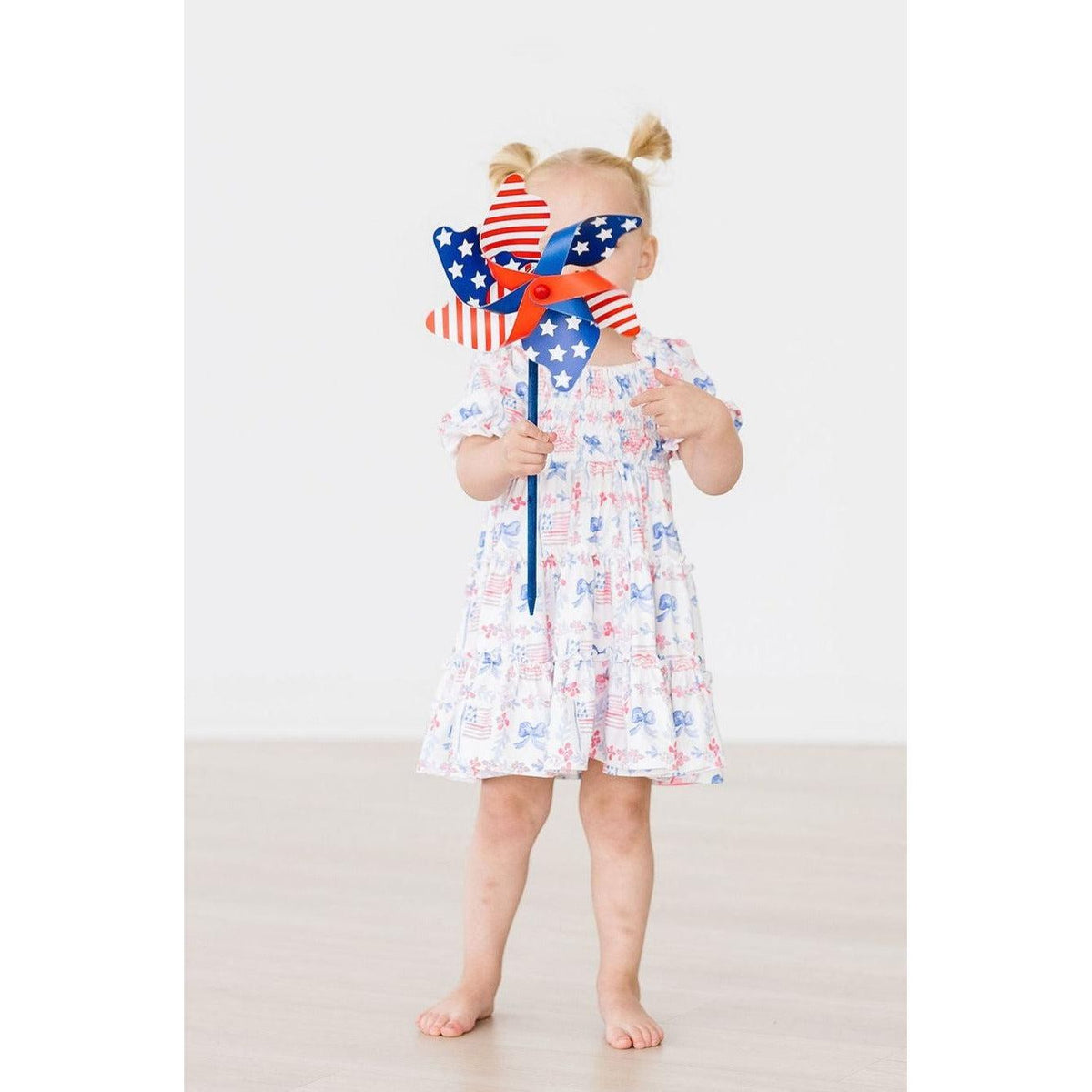Vintage Flags Smocked Ruffle Dress
