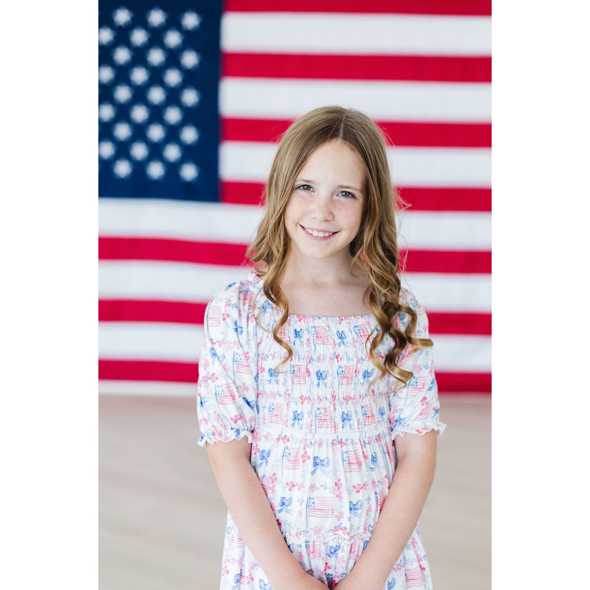 Vintage Flags Smocked Ruffle Dress