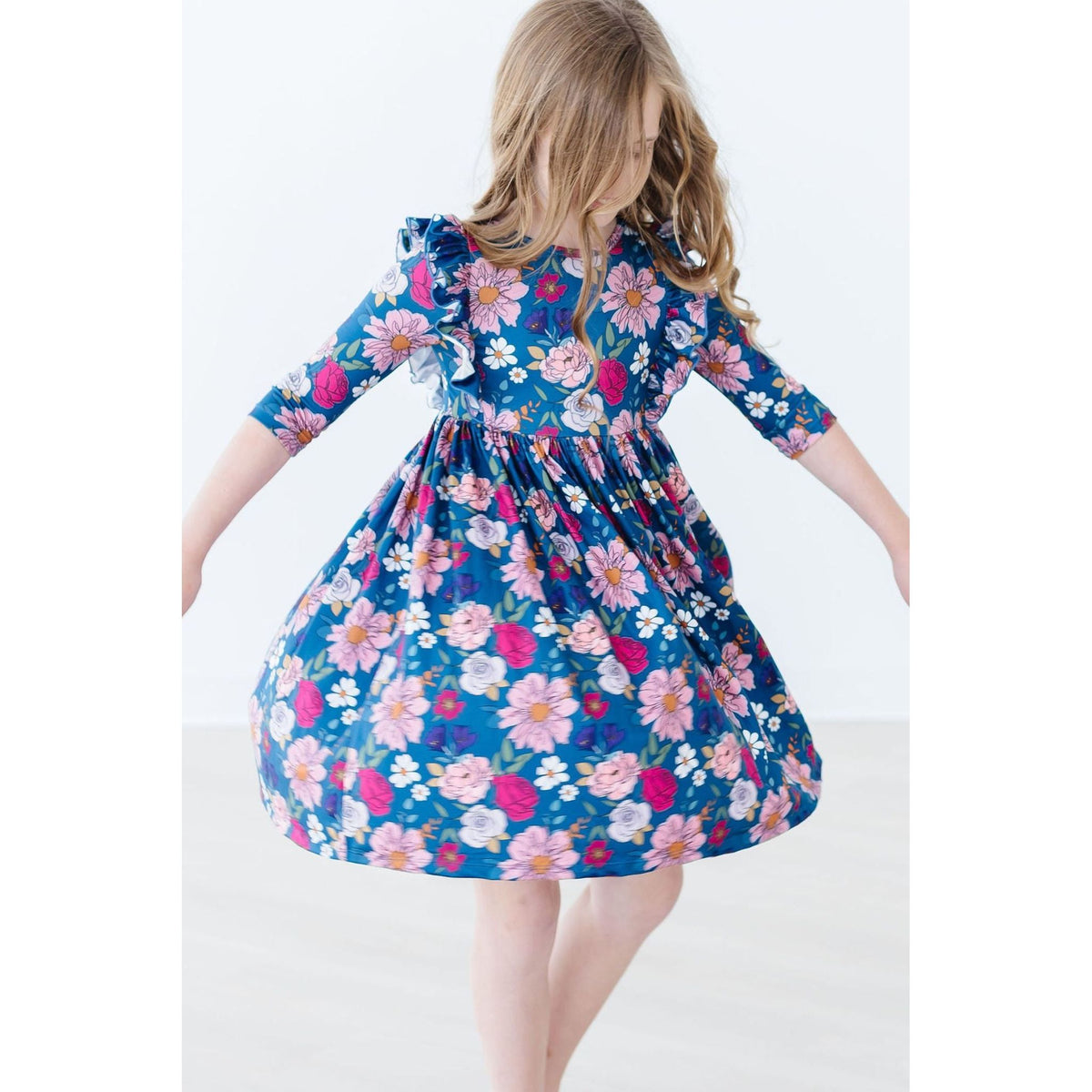 Vintage Garden 3/4 Sleeve Ruffle Twirl Dress