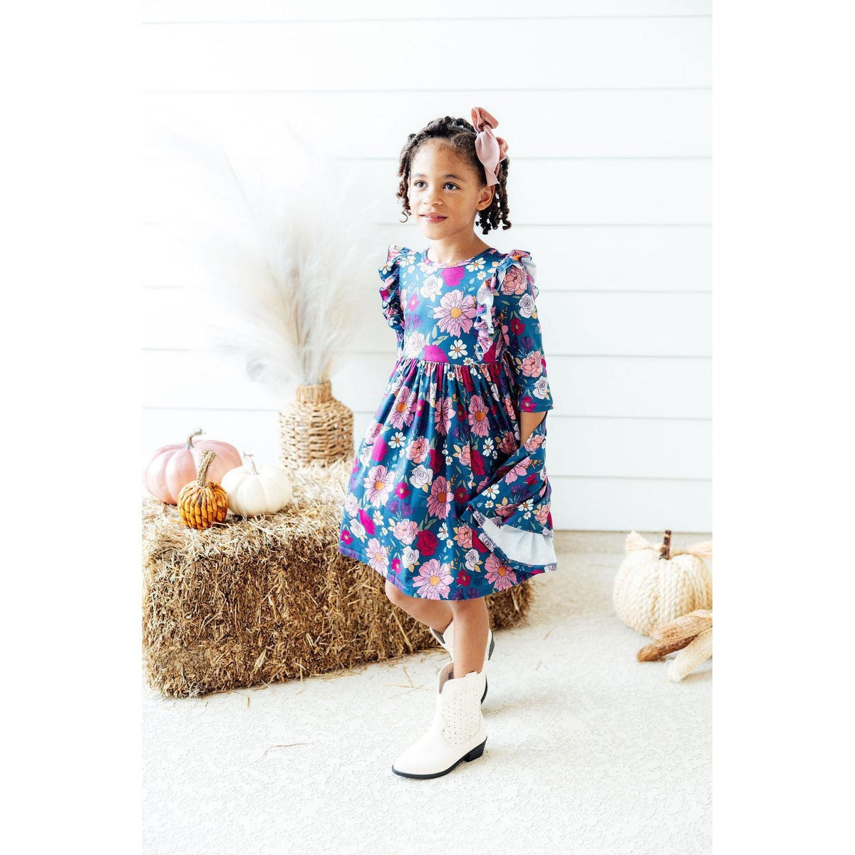 Vintage Garden 3/4 Sleeve Ruffle Twirl Dress