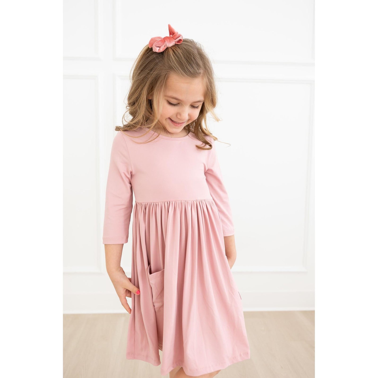 Vintage Pink 3/4 Sleeve Pocket Twirl Dress