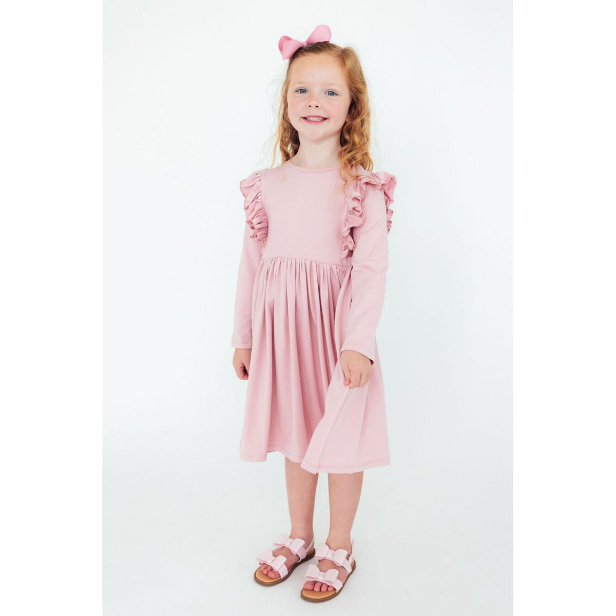 Vintage Pink L/S Ruffle Twirl Dress