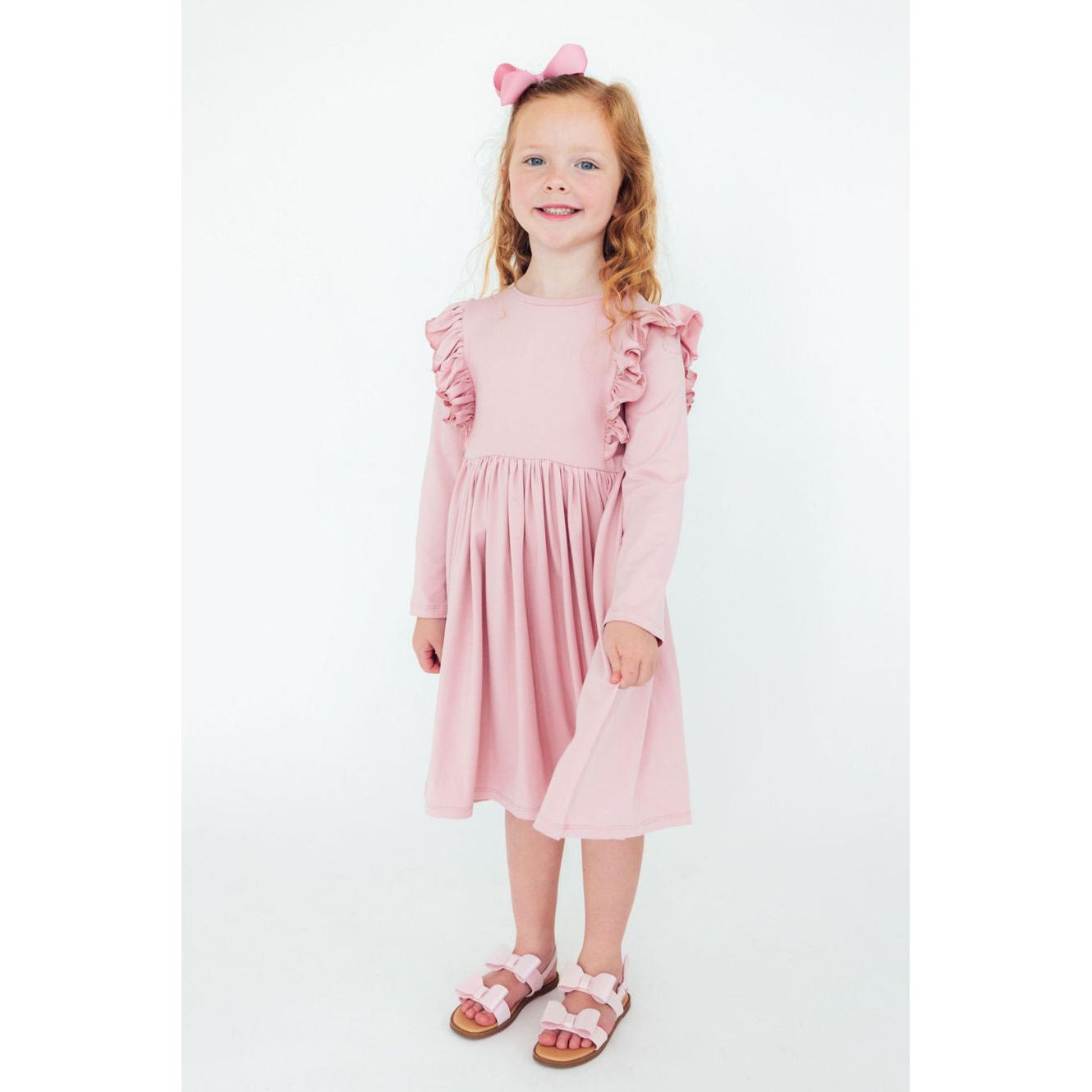Vintage Pink L/S Ruffle Twirl Dress