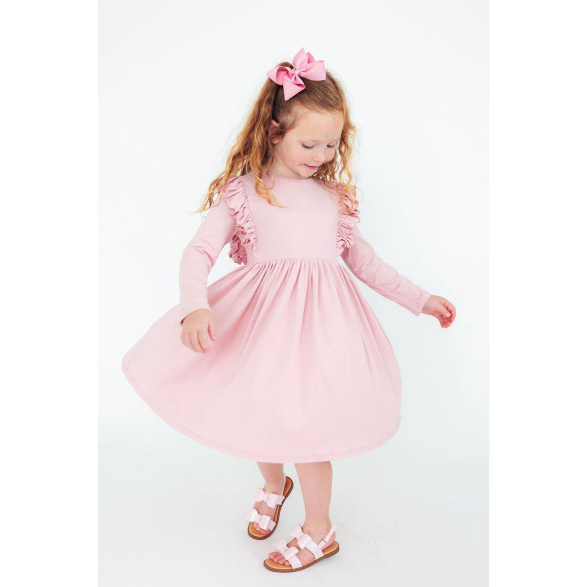 Vintage Pink L/S Ruffle Twirl Dress
