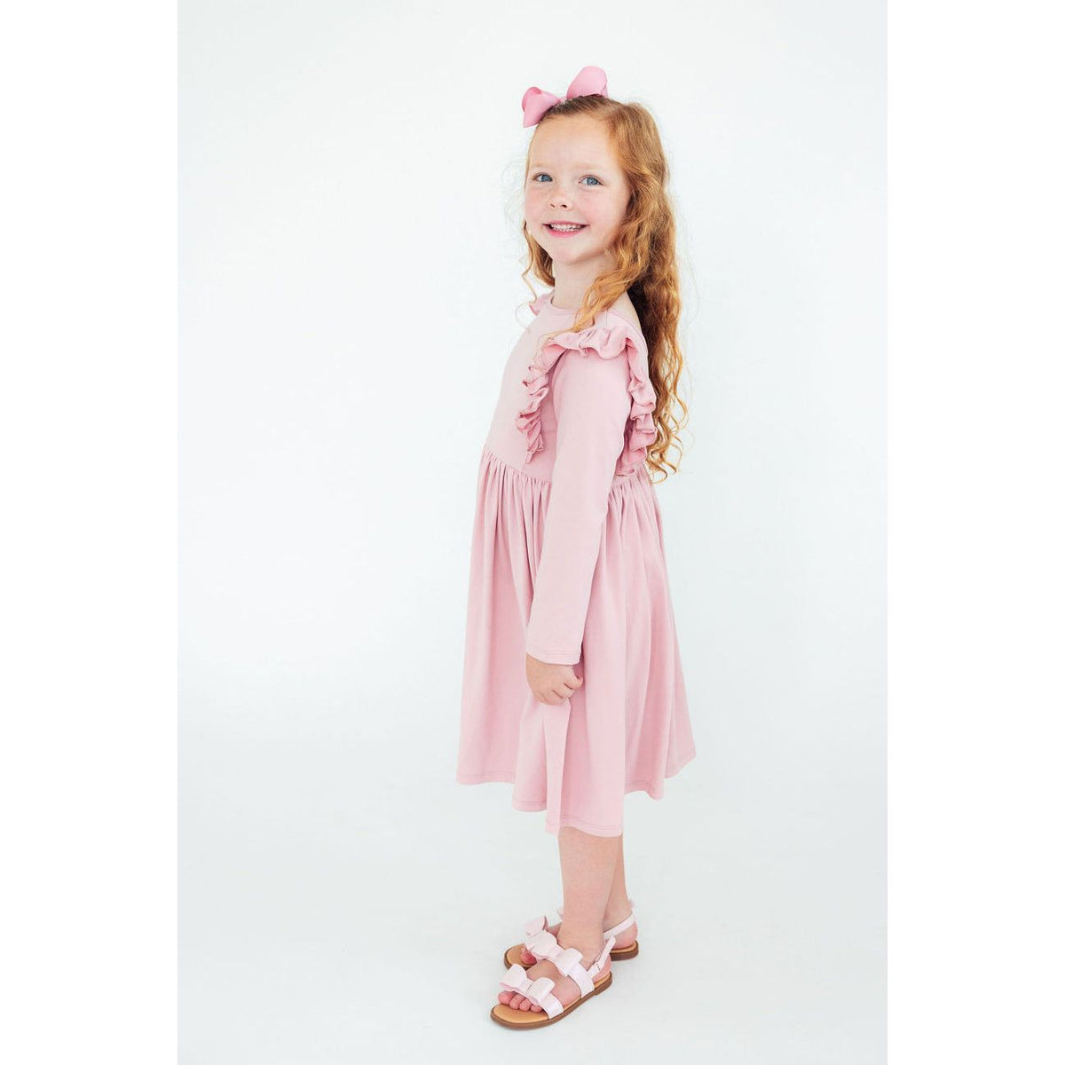 Vintage Pink L/S Ruffle Twirl Dress