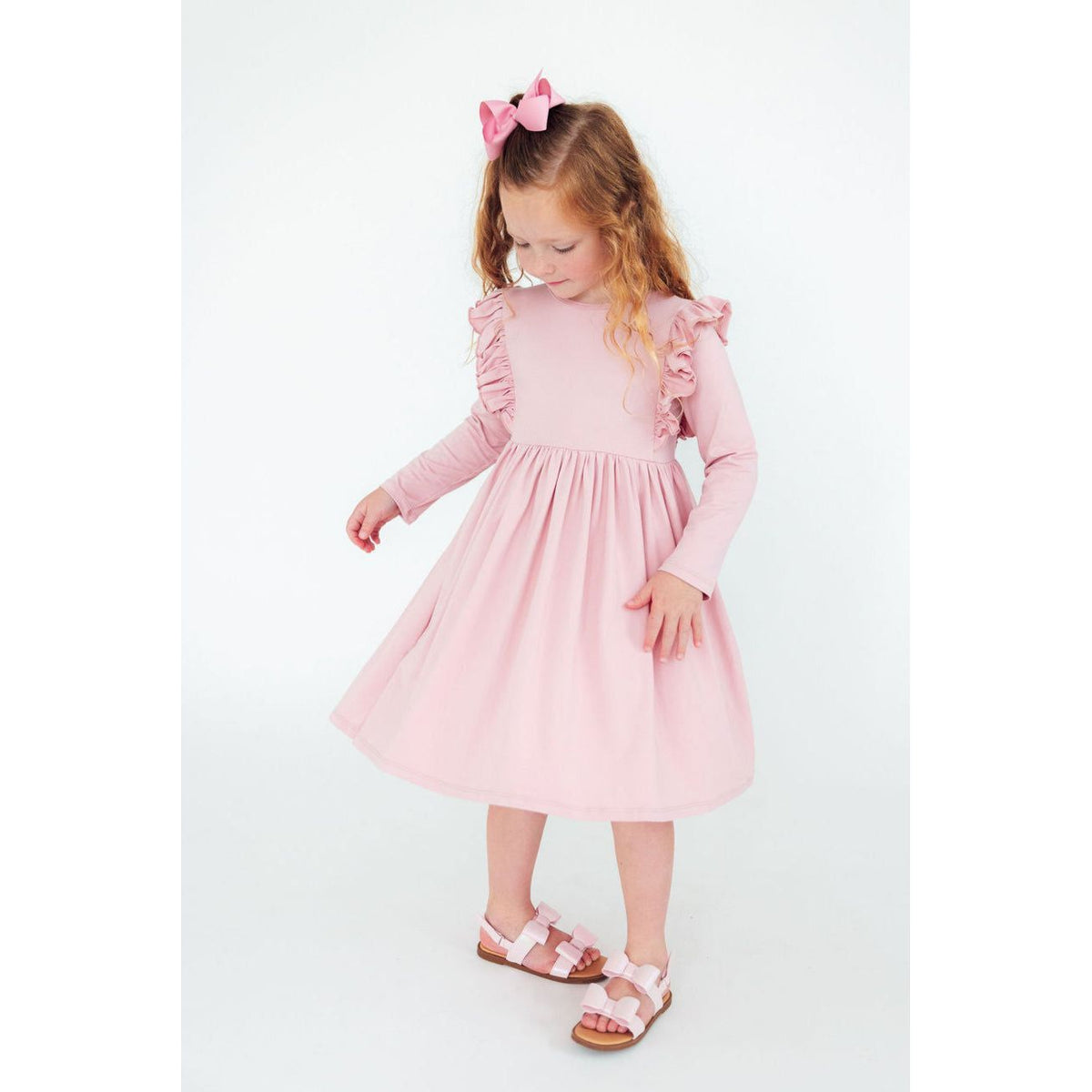 Vintage Pink L/S Ruffle Twirl Dress