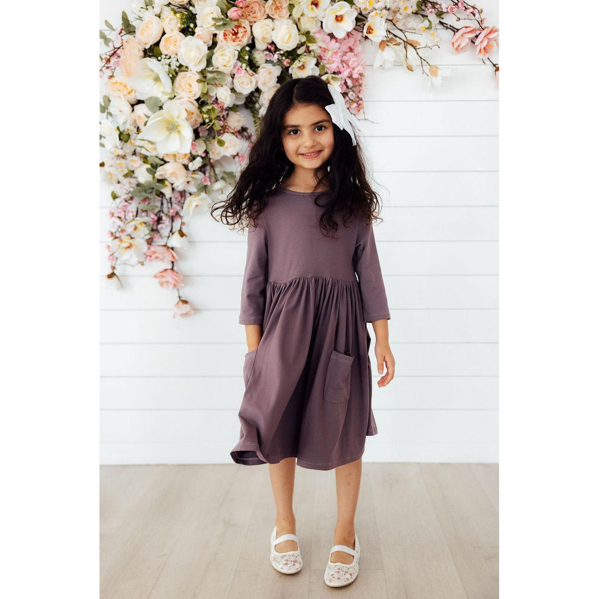Vintage Violet 3/4 Sleeve Pocket Twirl Dress