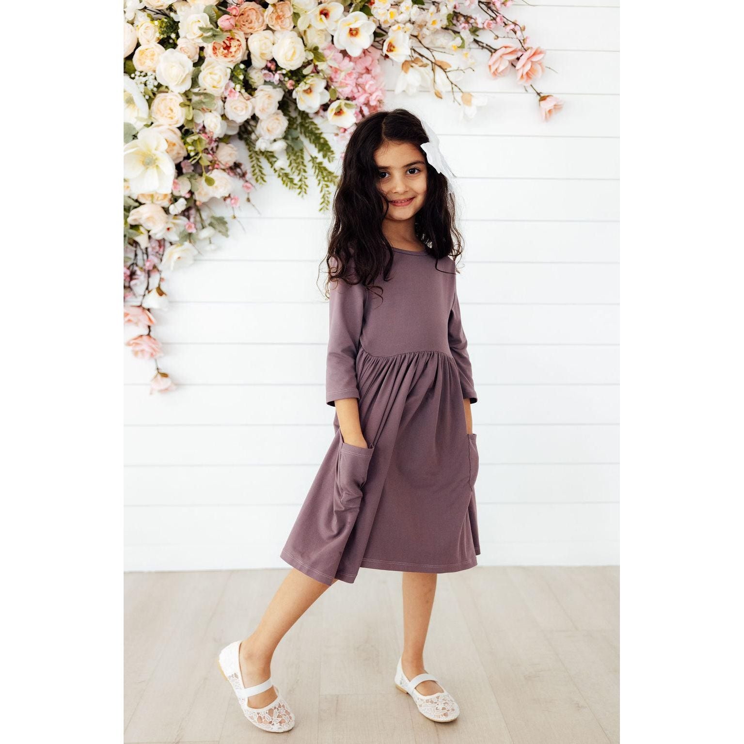 Vintage Violet 3/4 Sleeve Pocket Twirl Dress