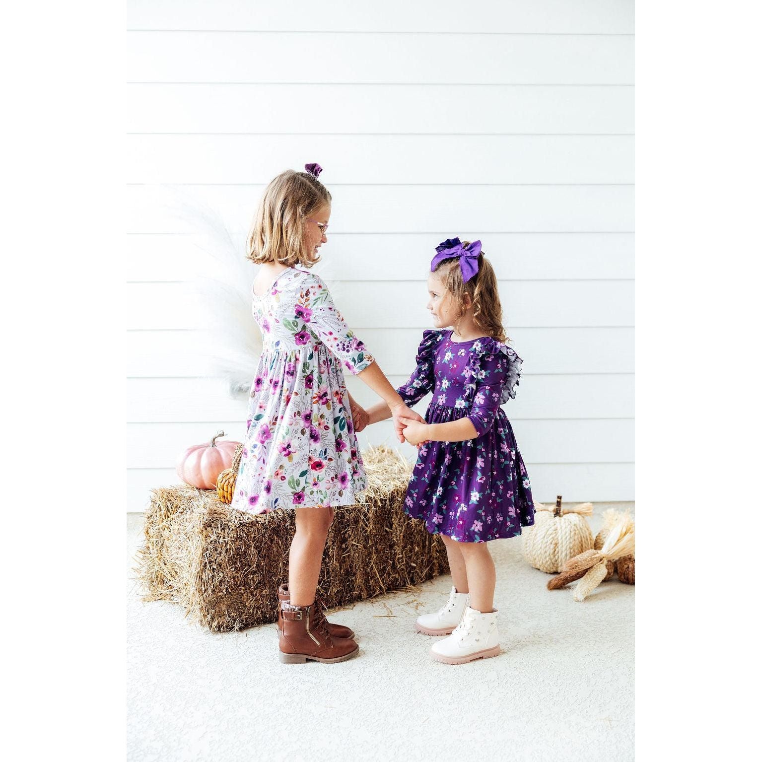 SALE Violets in Bloom 3/4 Sleeve Ruffle Twirl Dress