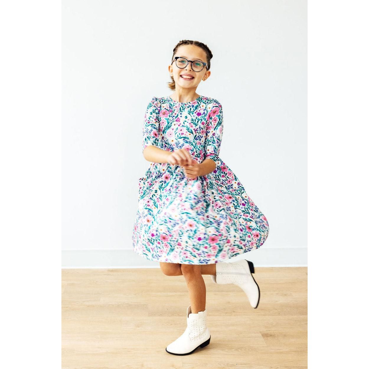 Vivid Garden 3/4 Sleeve Pocket Twirl Dress