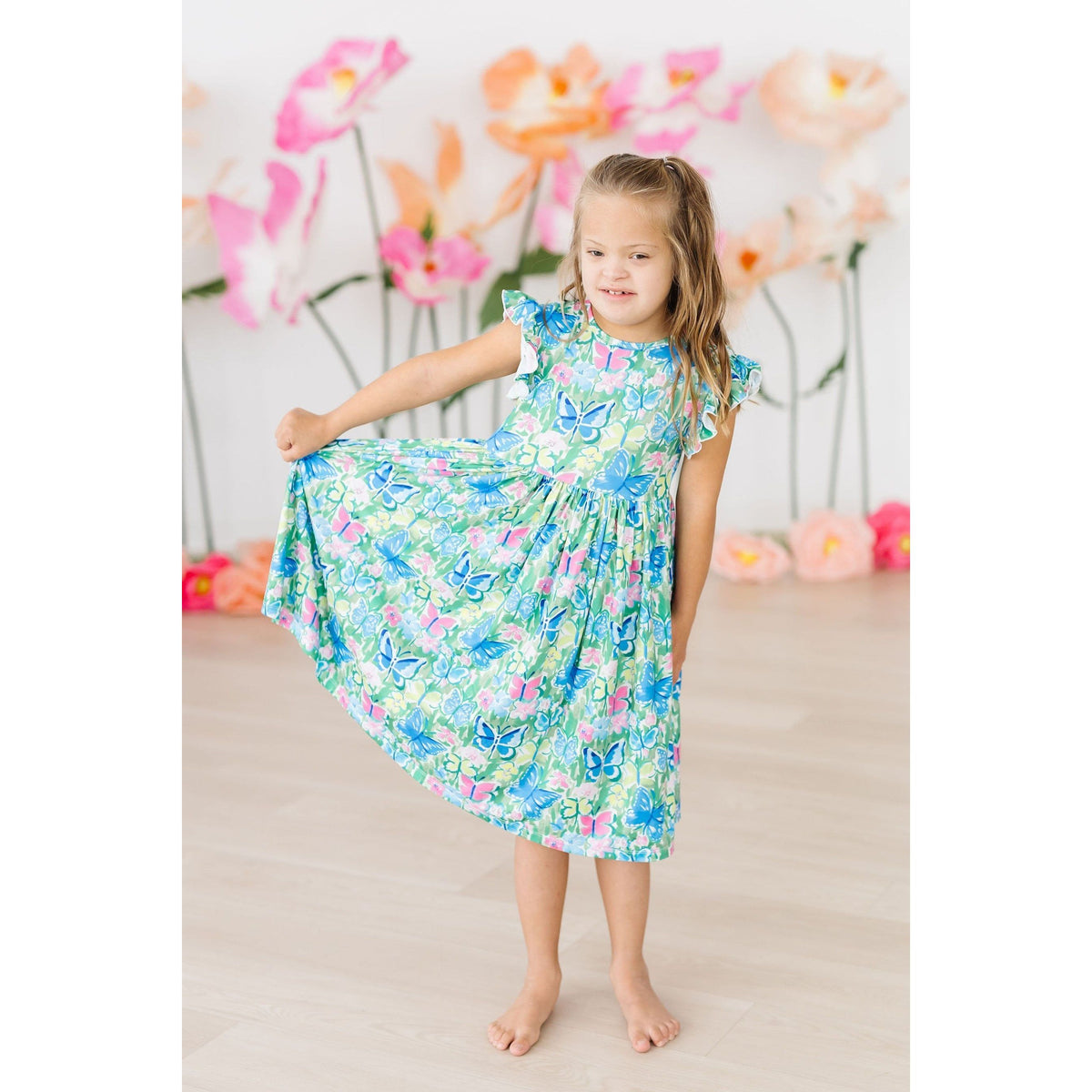 Watercolor Butterflies Flutter Sleeve Twirl Dress