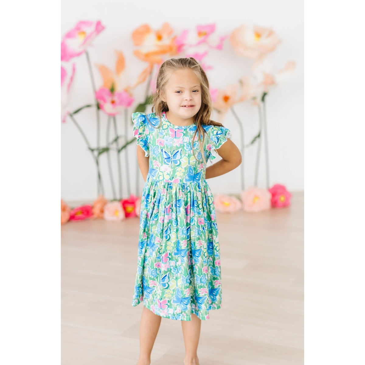 Watercolor Butterflies Flutter Sleeve Twirl Dress