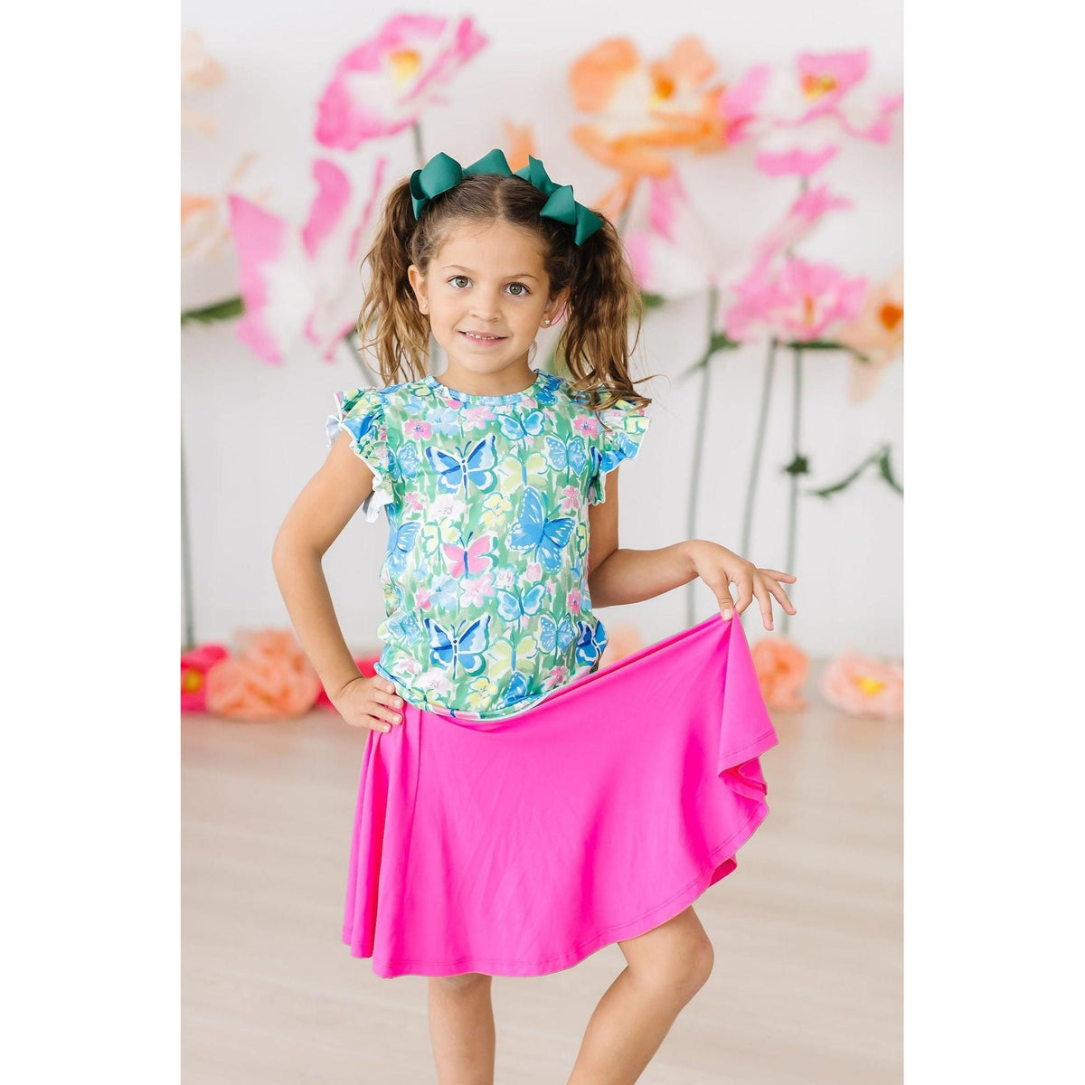Watercolor Butterflies S/S Ruffle Tee