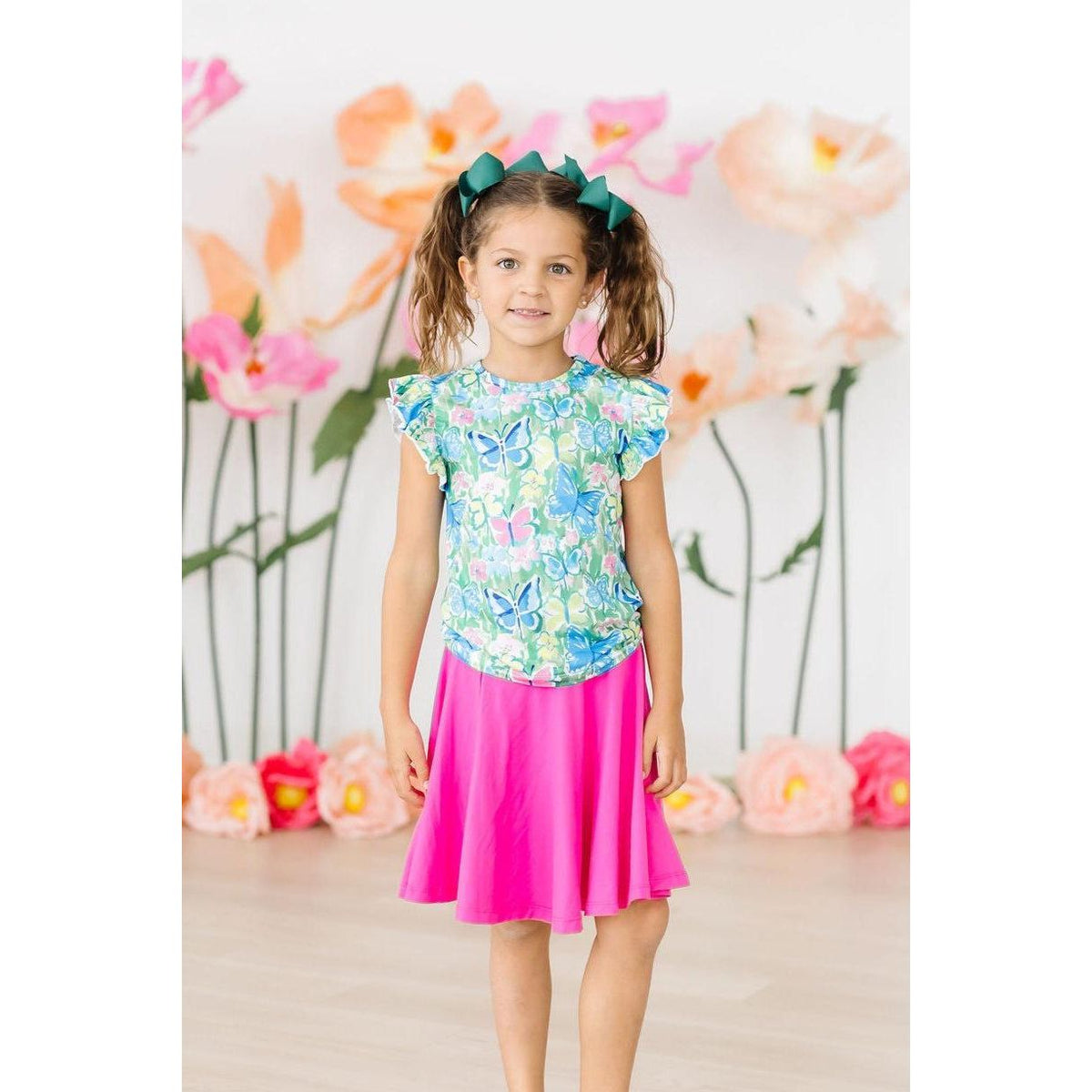 Watercolor Butterflies S/S Ruffle Tee