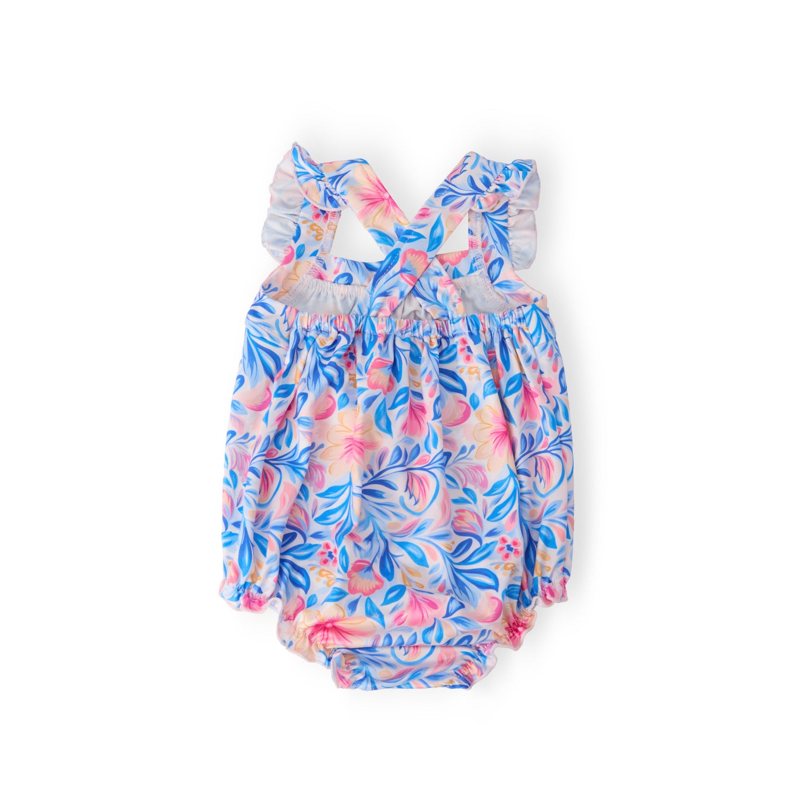 Watercolor Floral Ruffle Cross Back Romper