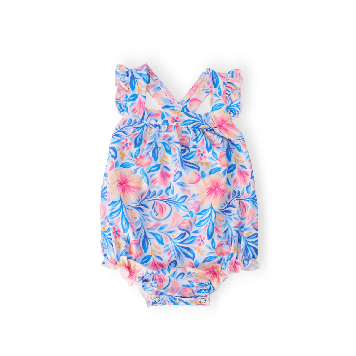 Watercolor Floral Ruffle Cross Back Romper