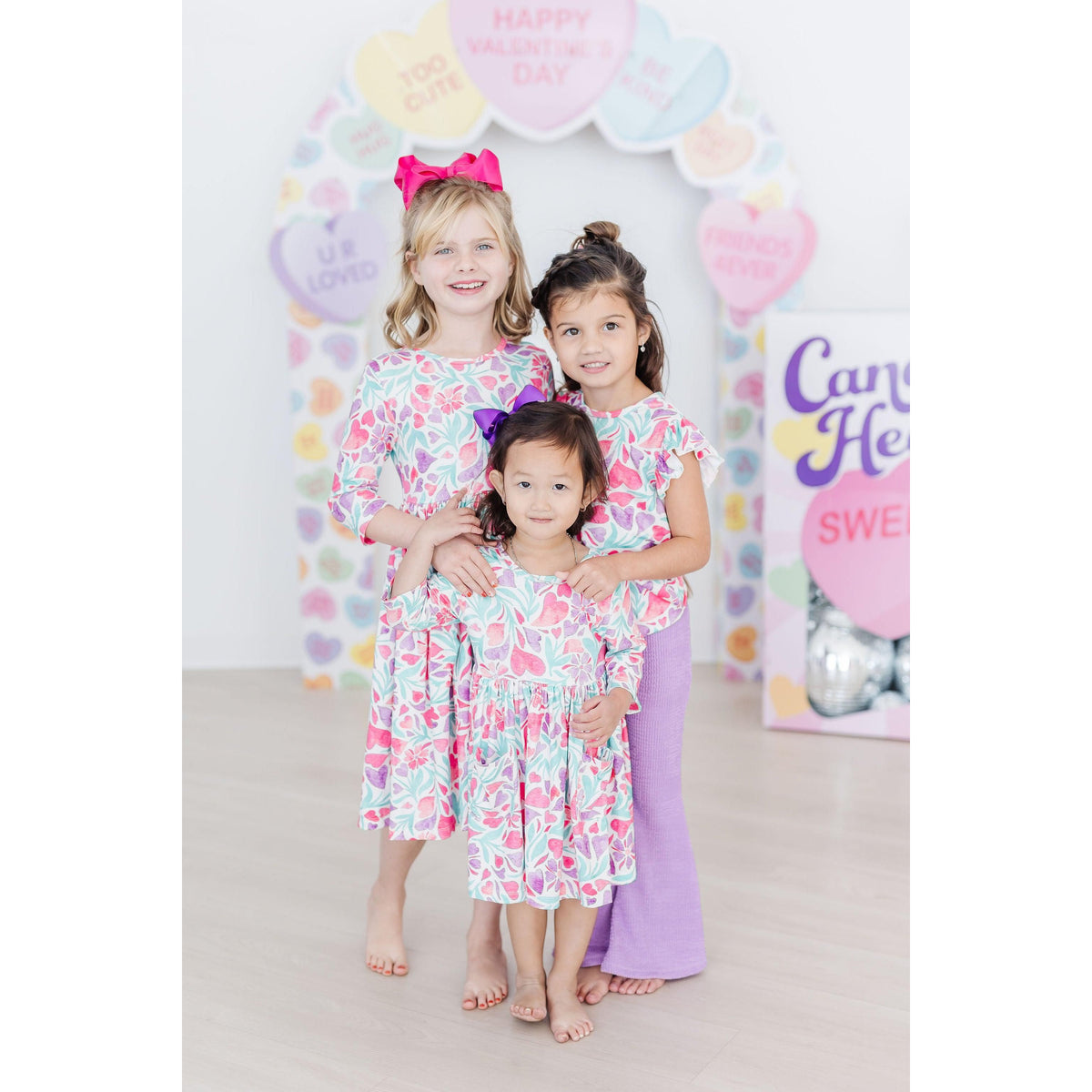 Watercolor Hearts 3/4 Sleeve Pocket Twirl Dress