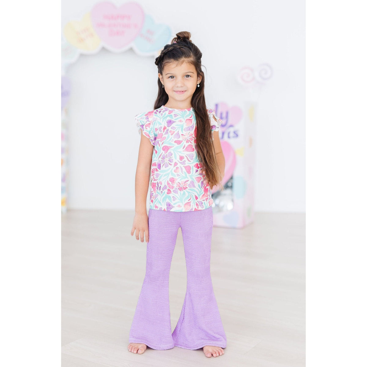 Watercolor Hearts S/S Ruffle Tee