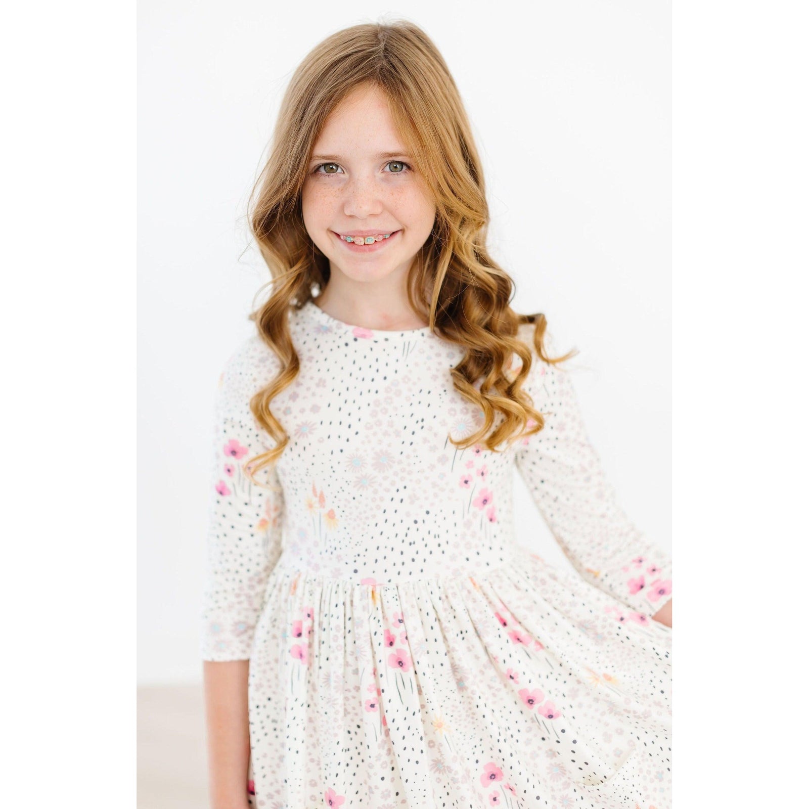 Whimsical Wildflowers 3/4 Sleeve Pocket Twirl Dress