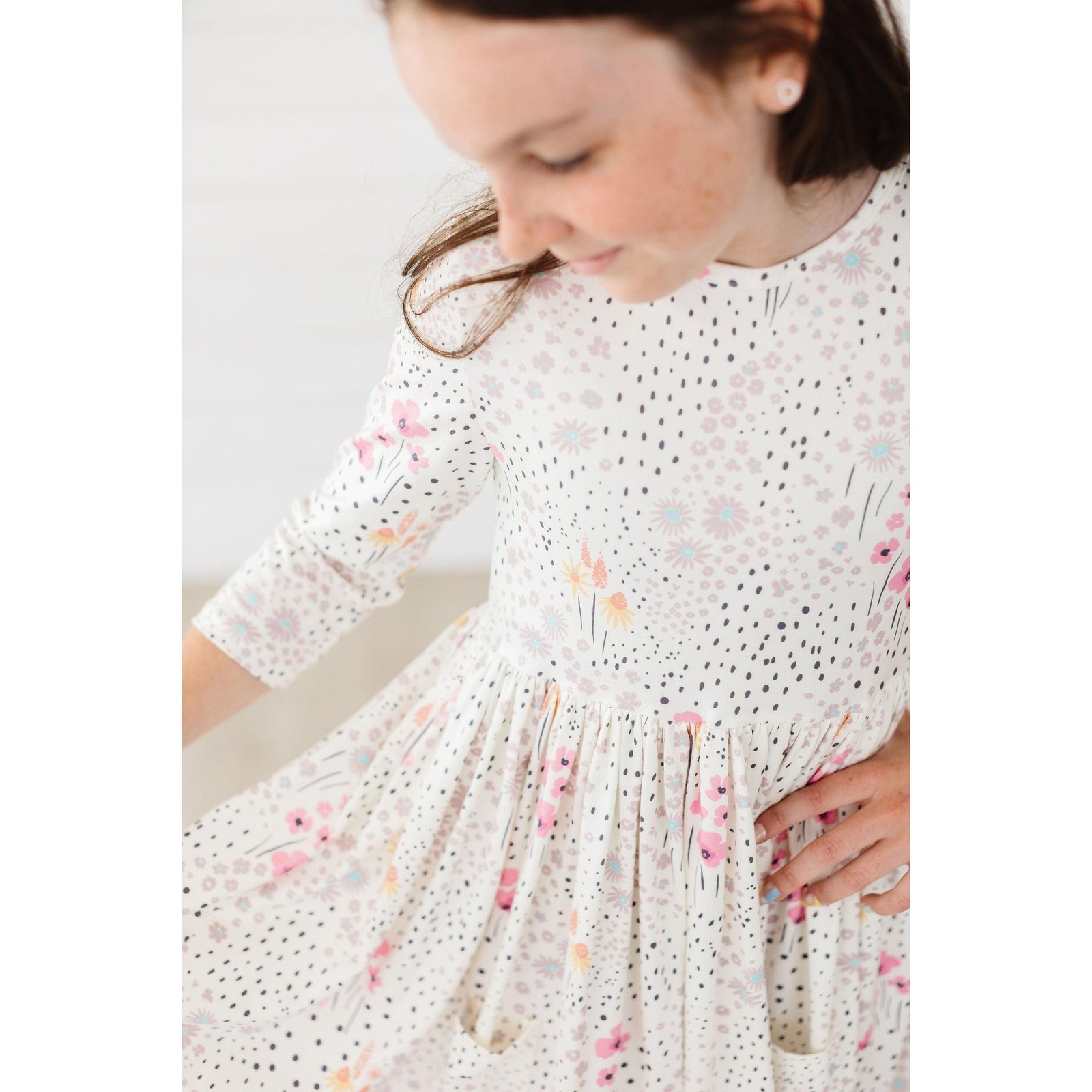Whimsical Wildflowers 3/4 Sleeve Pocket Twirl Dress
