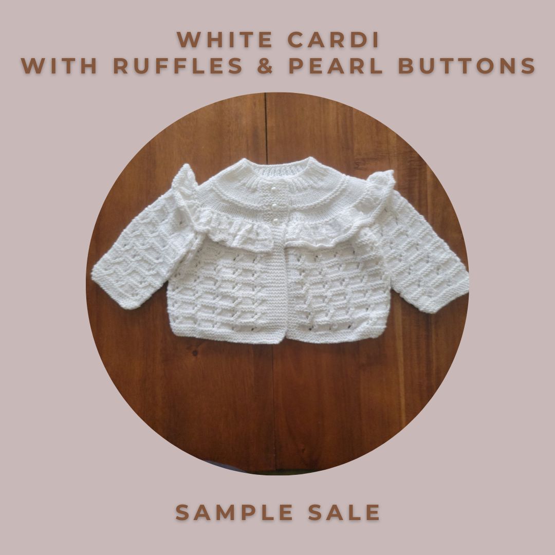 White Cardigan with Ruffles &amp; Pearl Buttons