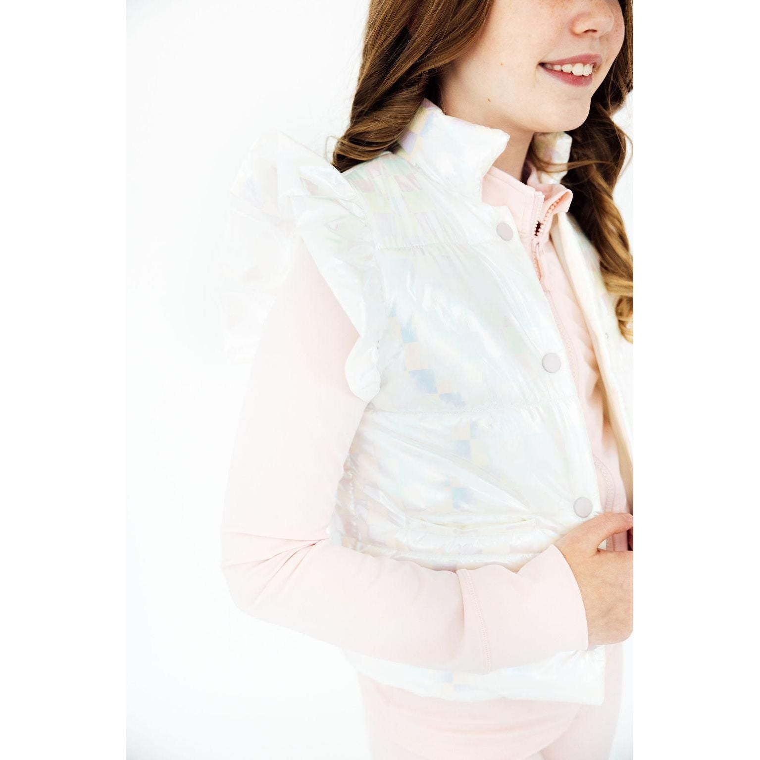 White Checker Puffer Vest