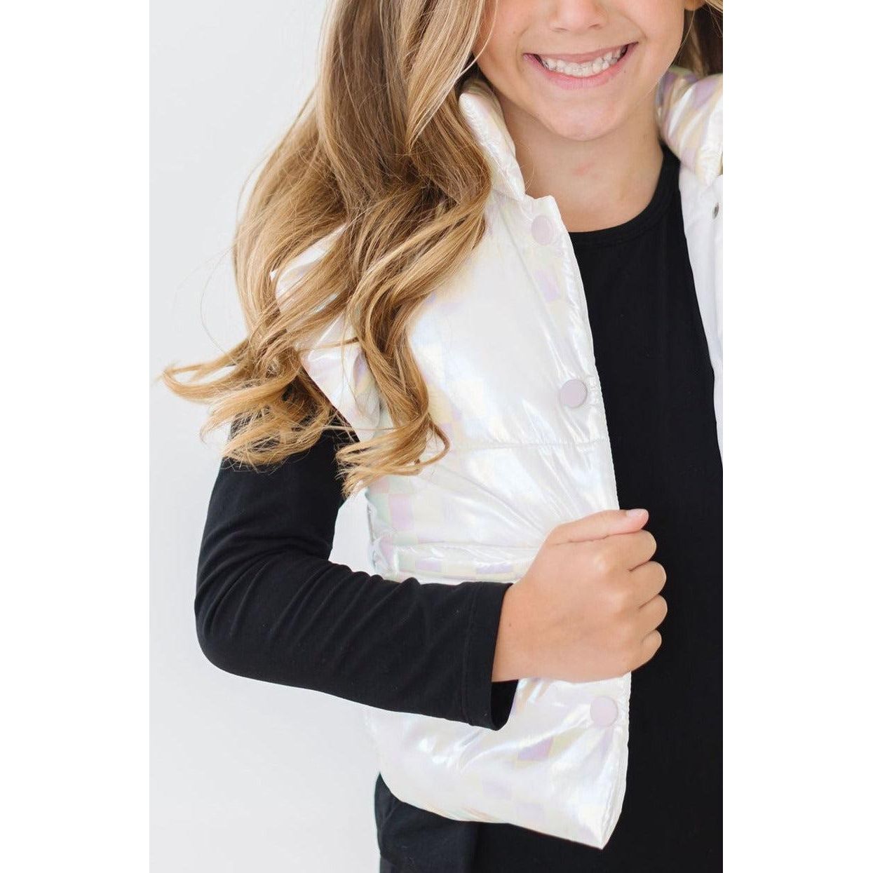 White Checker Puffer Vest