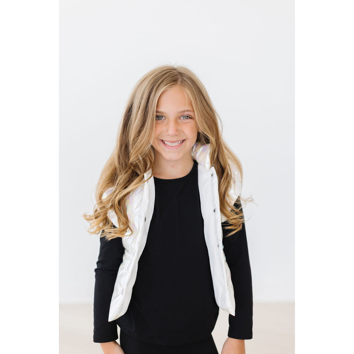 White Checker Puffer Vest