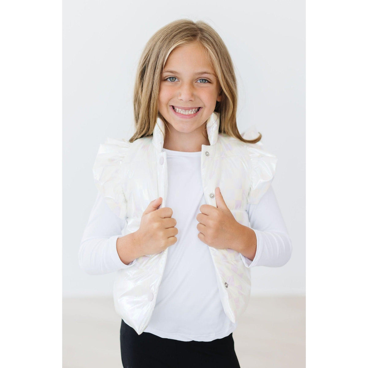 White Checker Puffer Vest