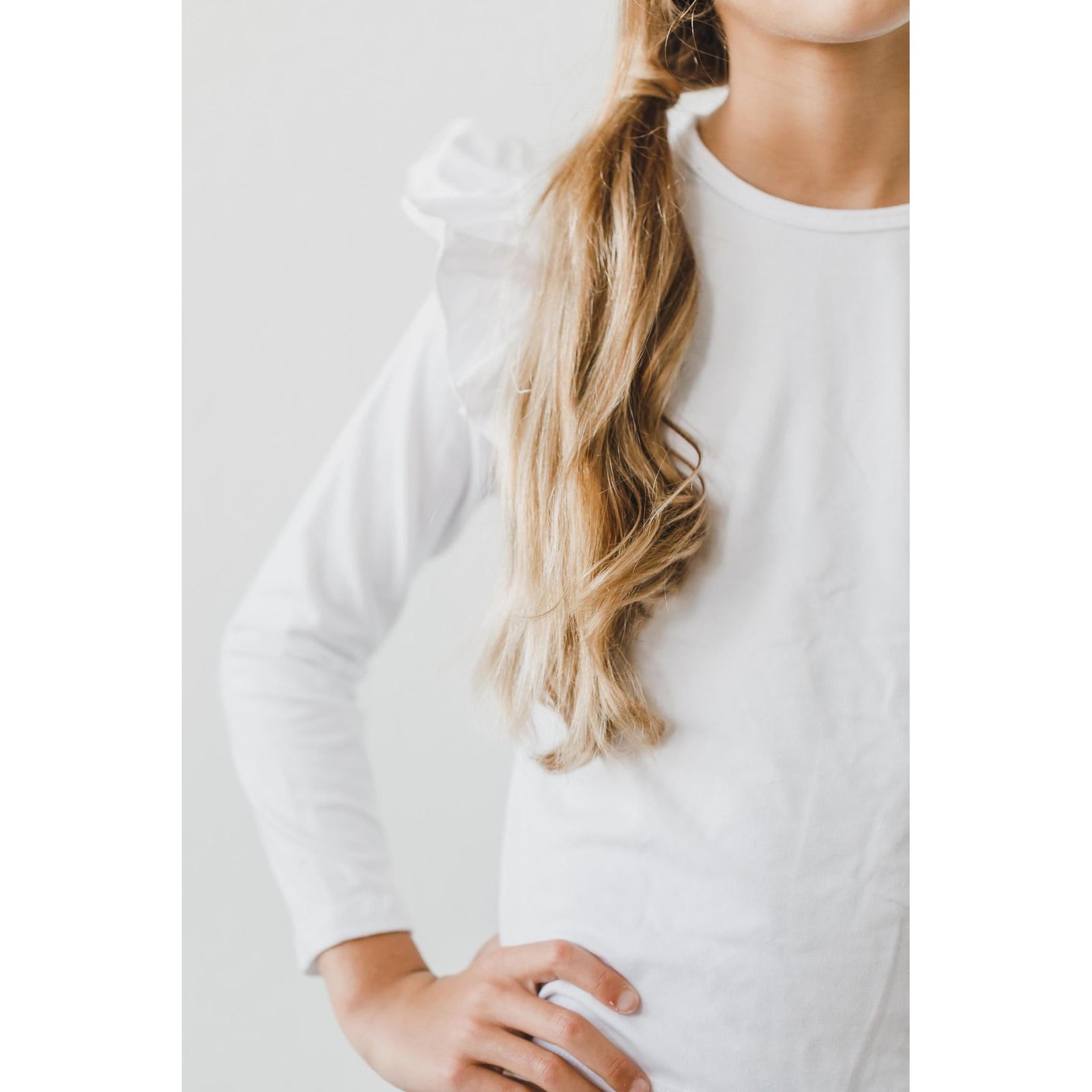 White L/S Ruffle Tee