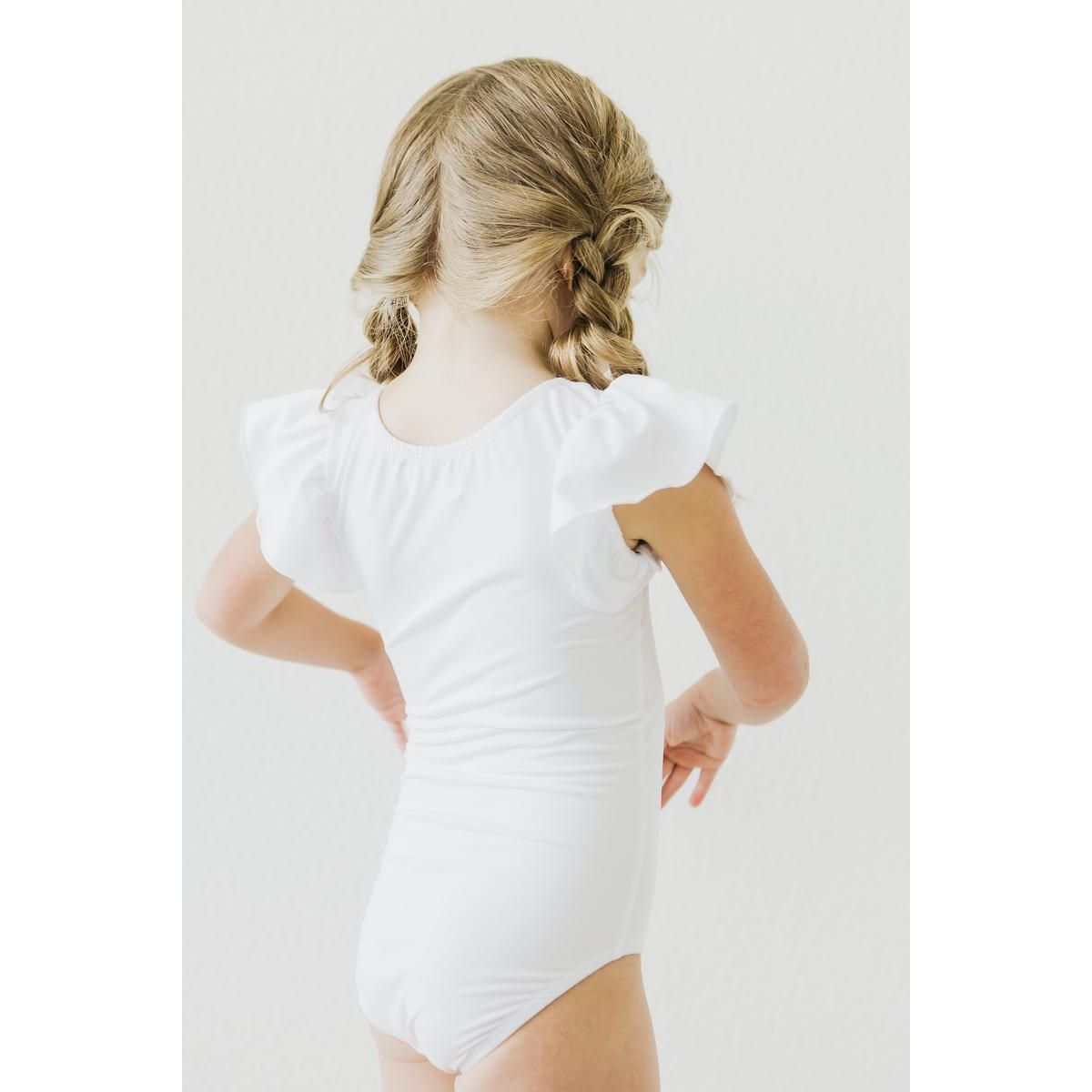 White S/S Flutter Sleeve Leotard
