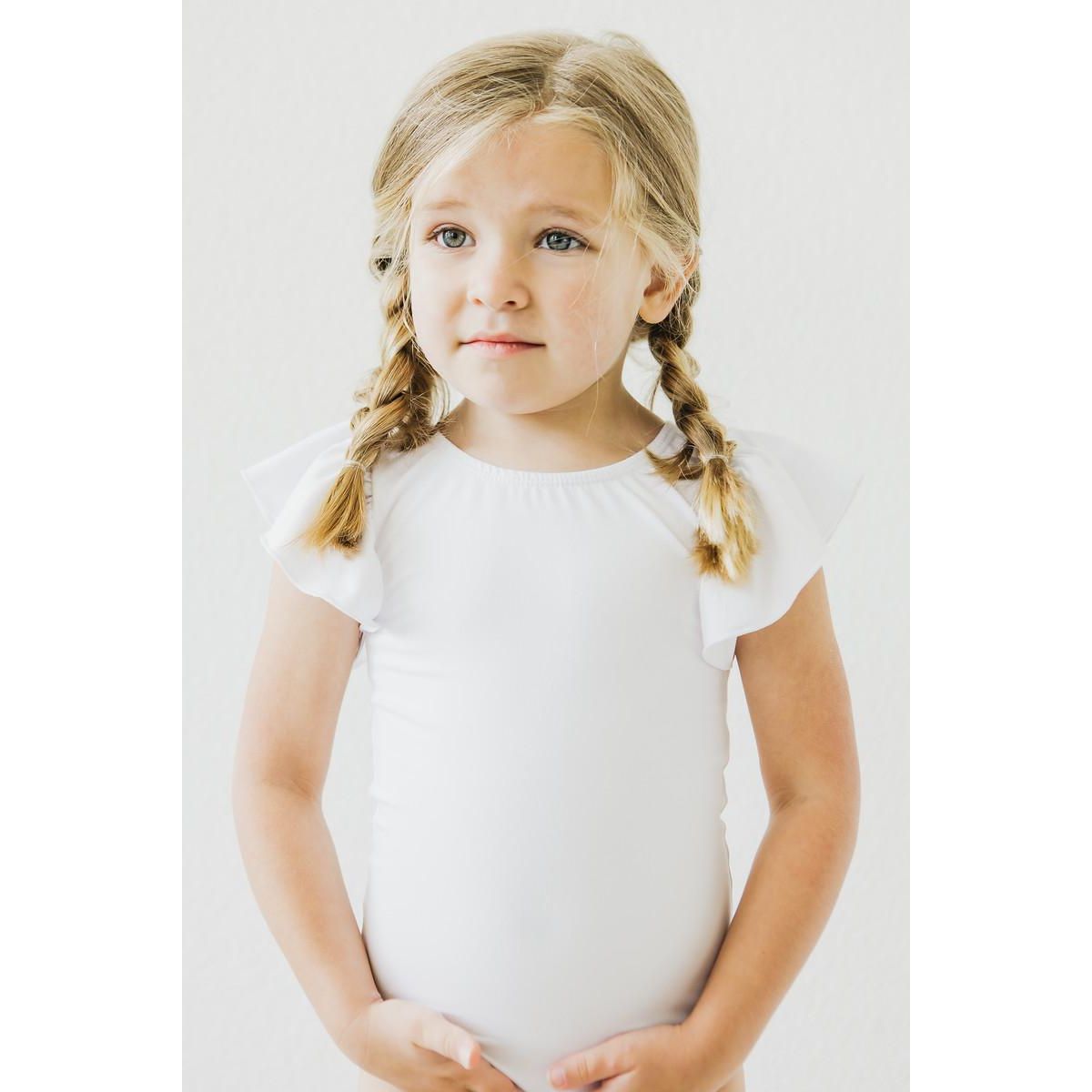White S/S Flutter Sleeve Leotard