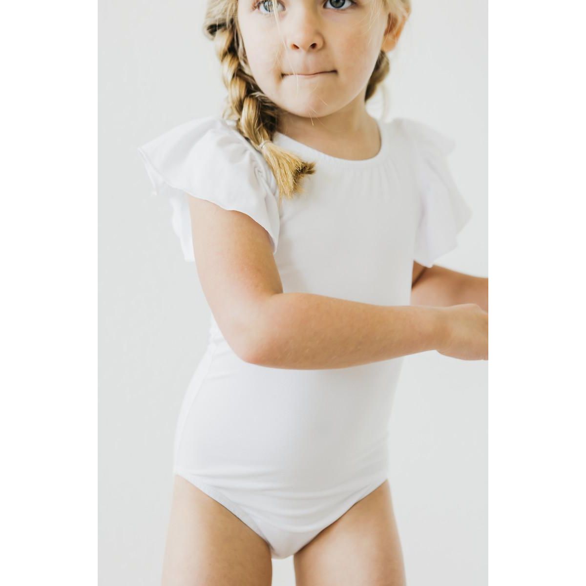 White S/S Flutter Sleeve Leotard