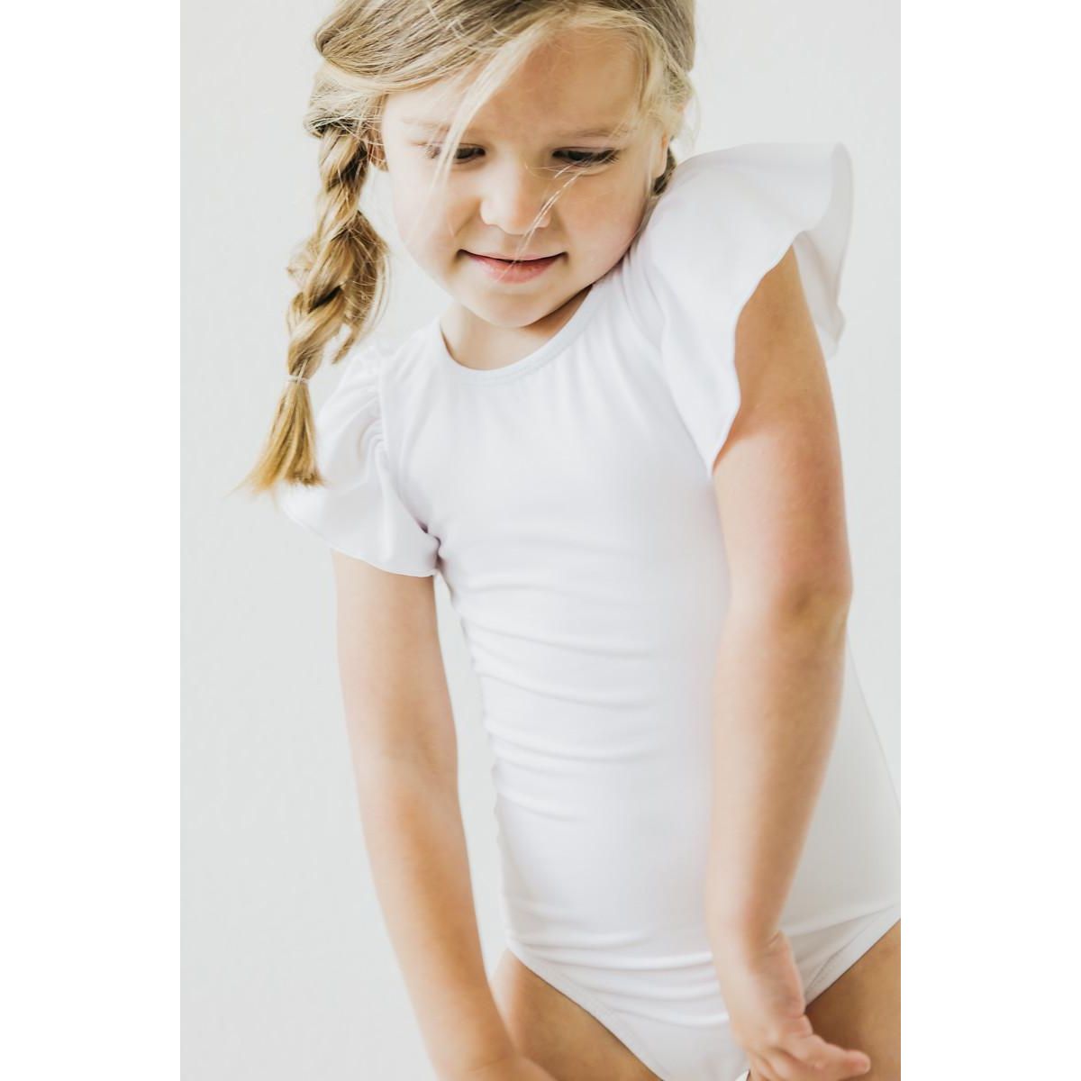White S/S Flutter Sleeve Leotard