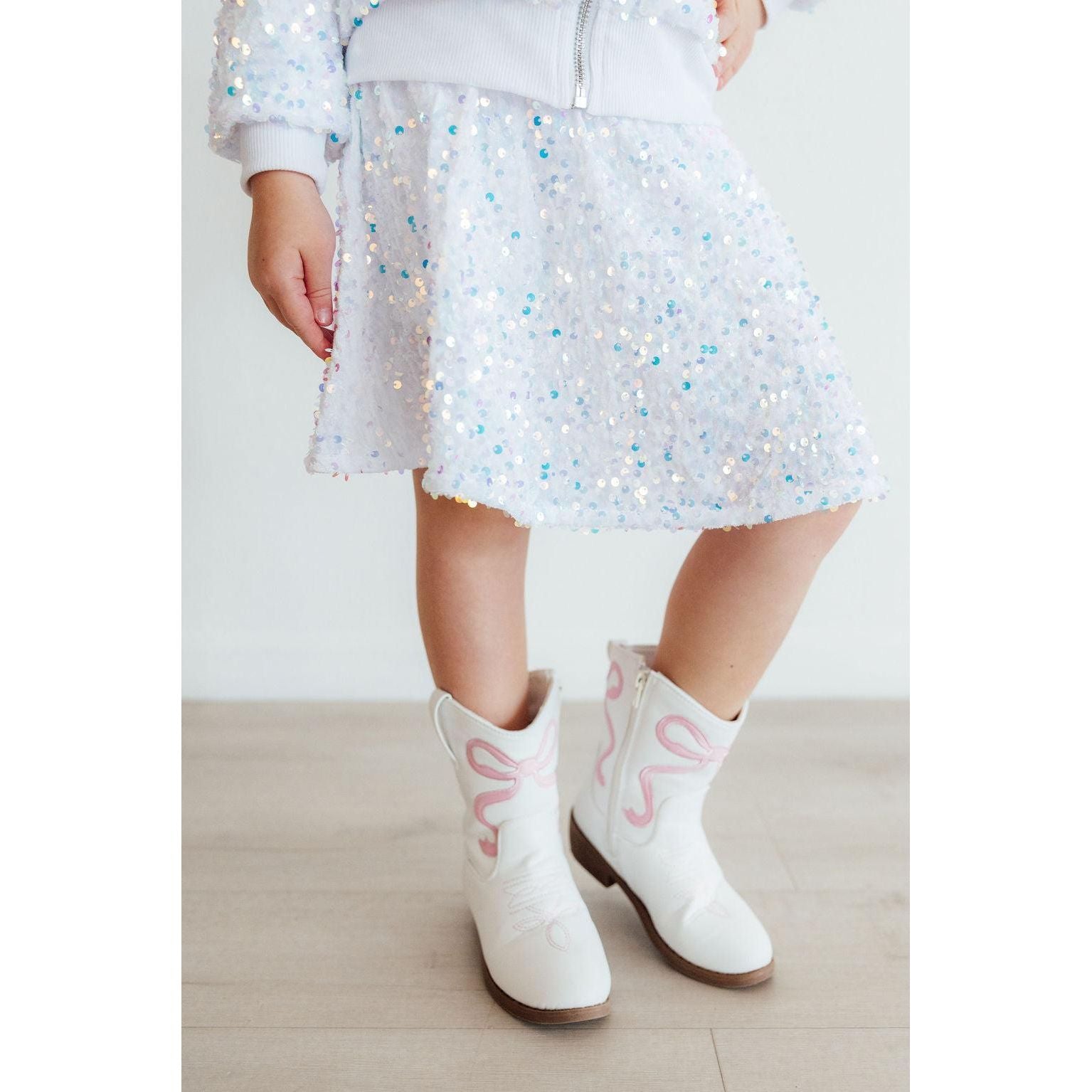 White Velvet Sequin Twirl Skort
