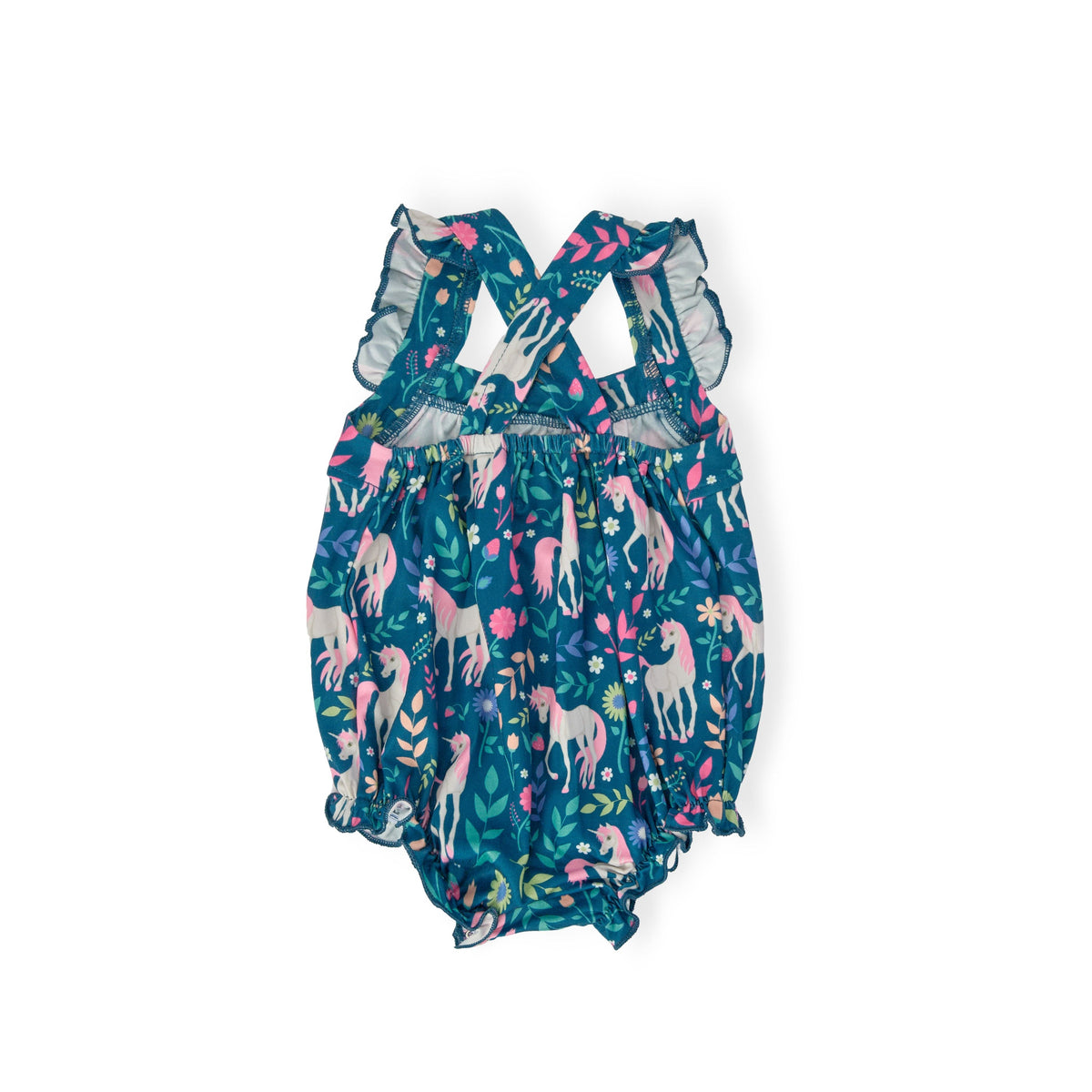 Wish Upon a Unicorn Ruffle Cross Back Romper