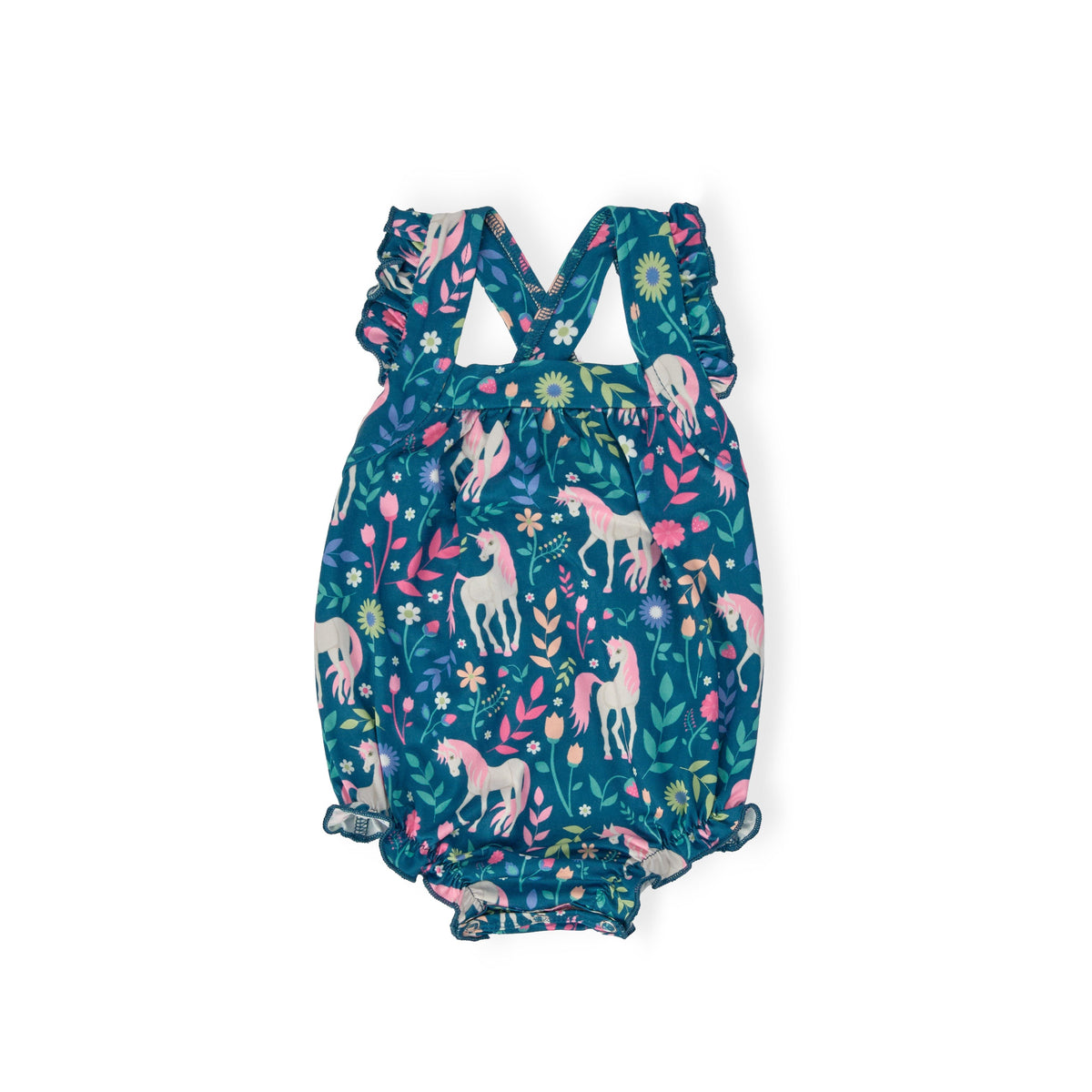 Wish Upon a Unicorn Ruffle Cross Back Romper