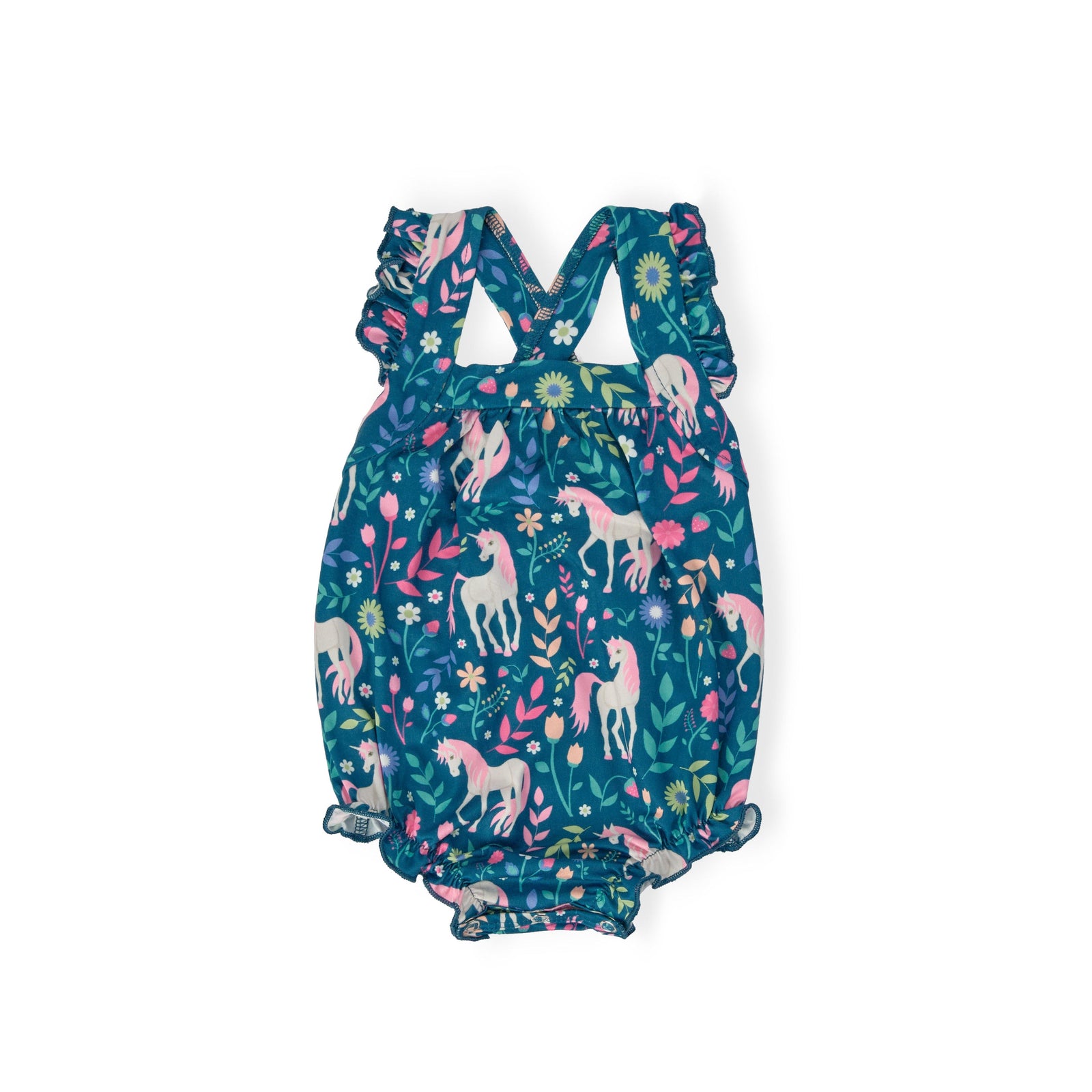Wish Upon a Unicorn Ruffle Cross Back Romper