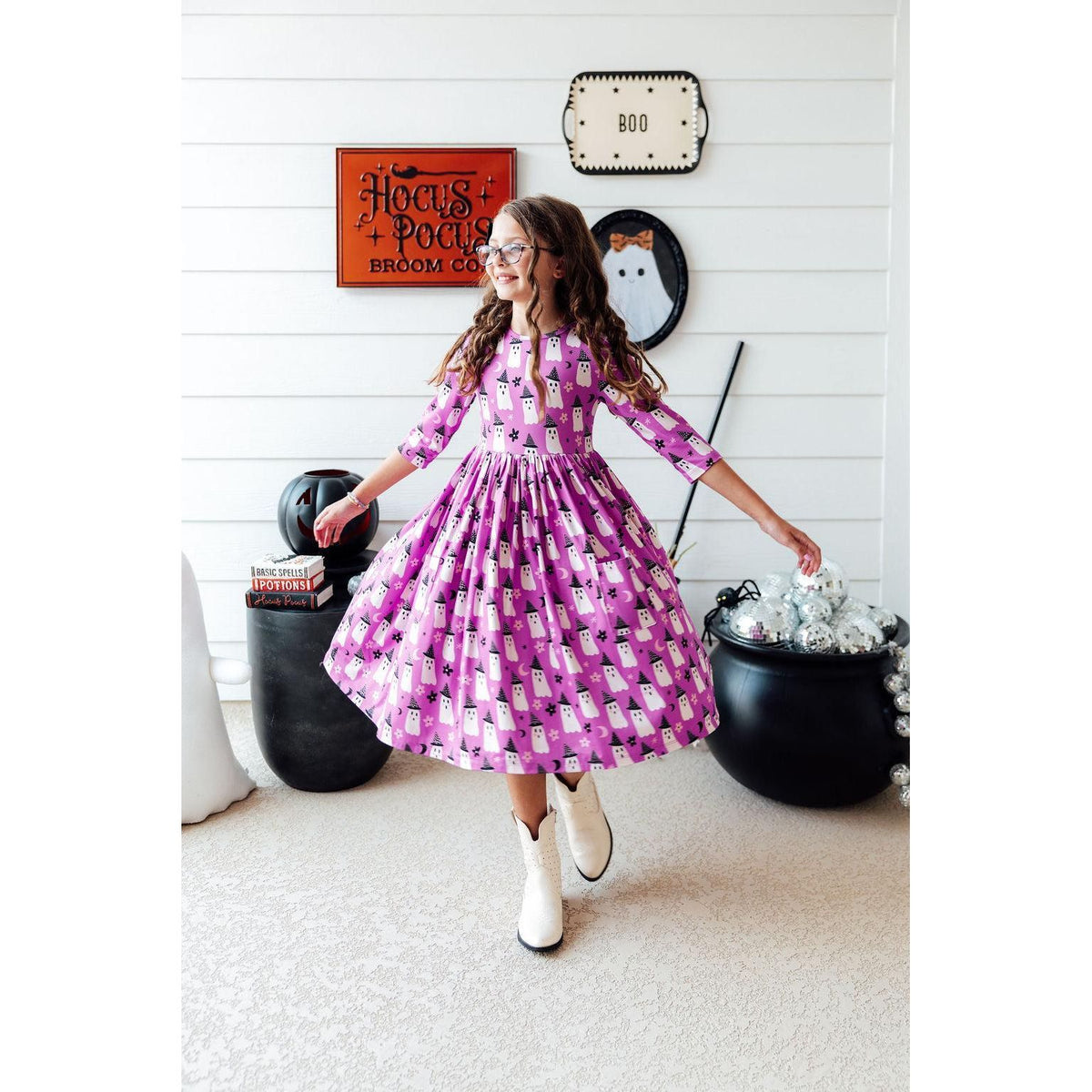 Witches Boo 3/4 Sleeve Pocket Twirl Dress
