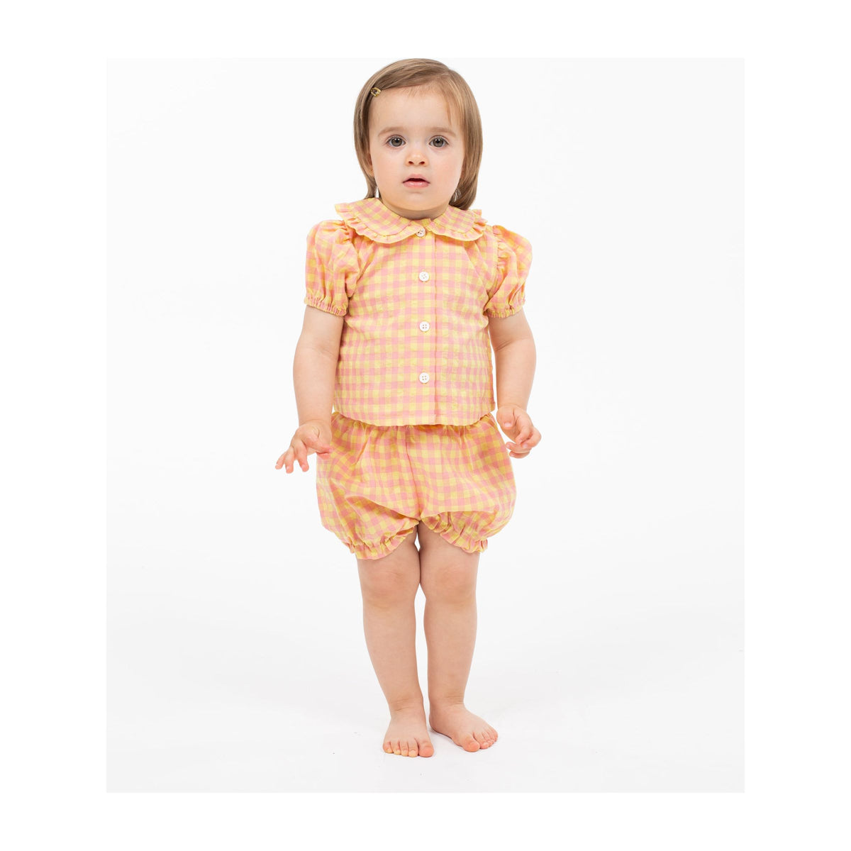 layette blouse set | yellow/punch check