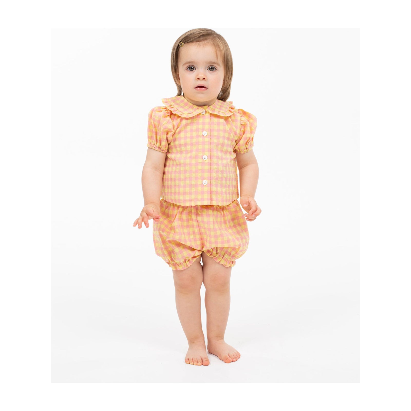 layette blouse set | yellow/punch check