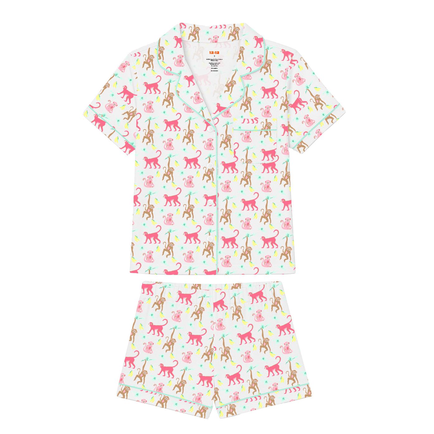 Organic Polo Pajama Set with Shorts [Monkeying Around Pink]