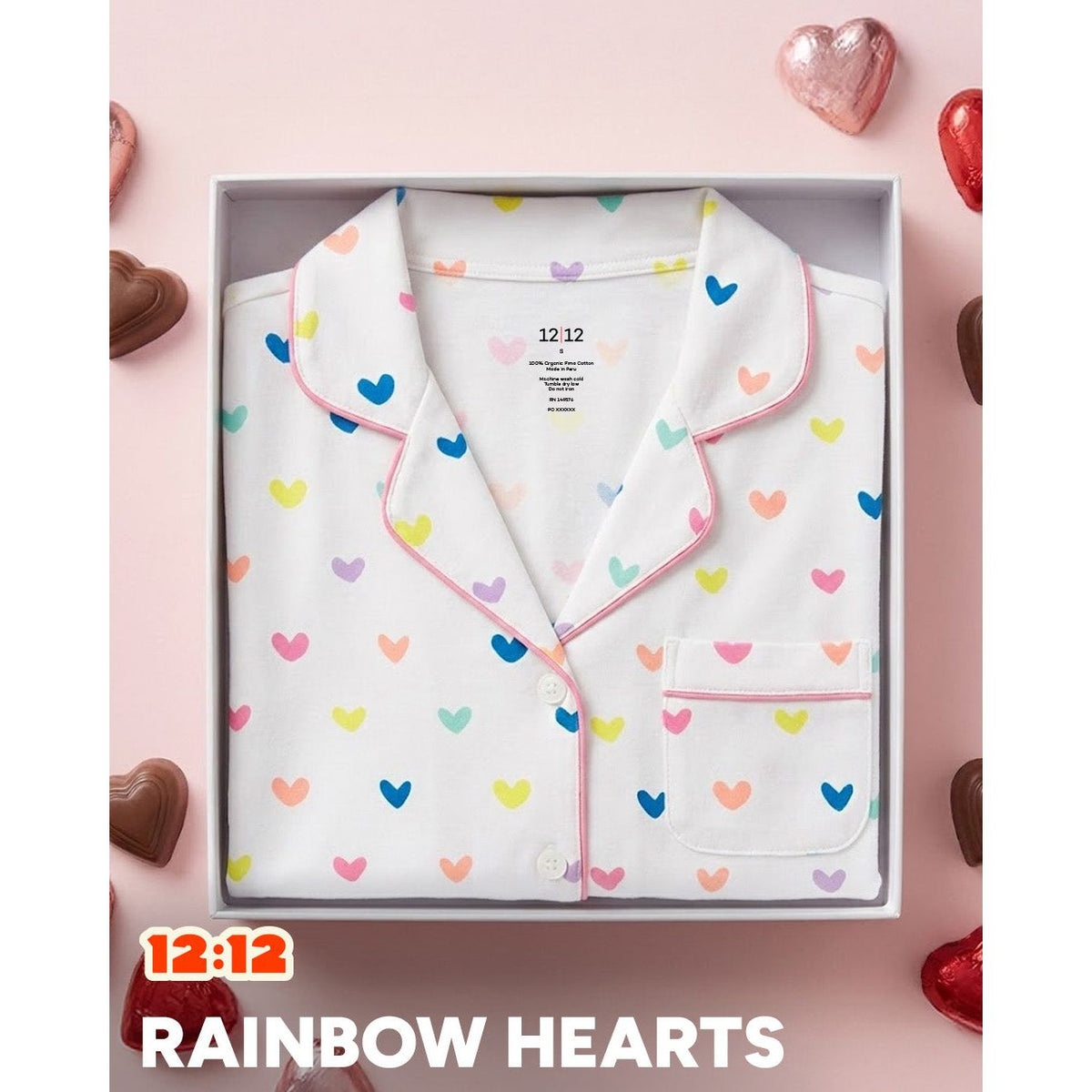 Organic Polo Pajama Set with Shorts [Rainbow Hearts]