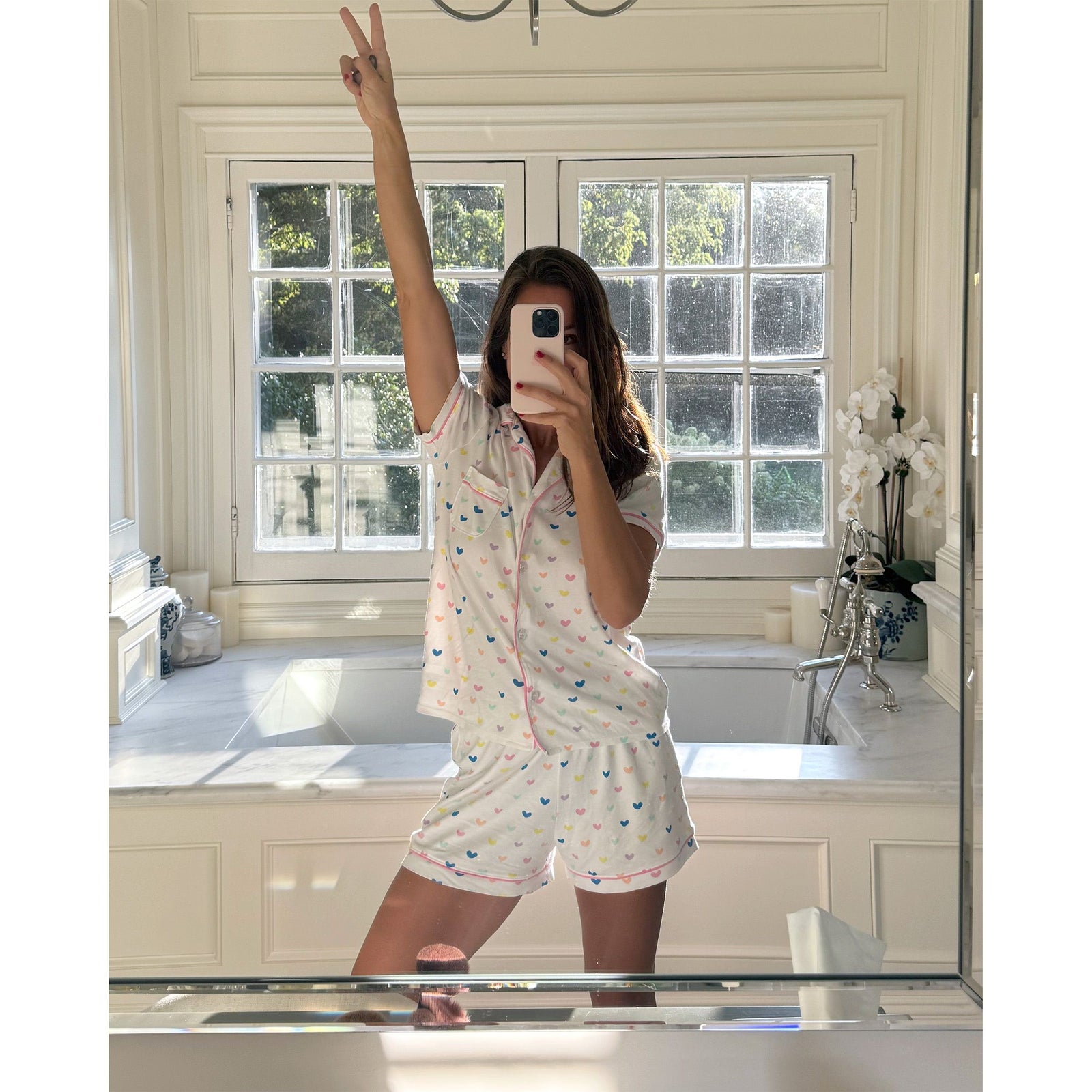 Organic Polo Pajama Set with Shorts [Rainbow Hearts]
