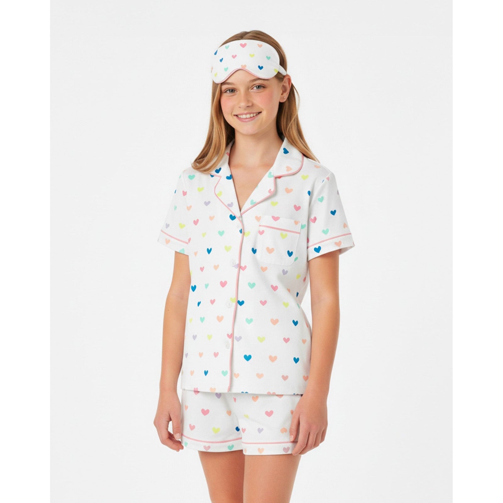 Organic Polo Pajama Set with Shorts [Rainbow Hearts]